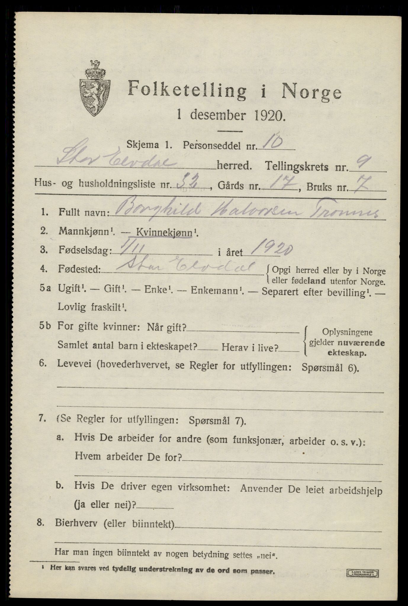 SAH, 1920 census for Stor-Elvdal, 1920, p. 8862