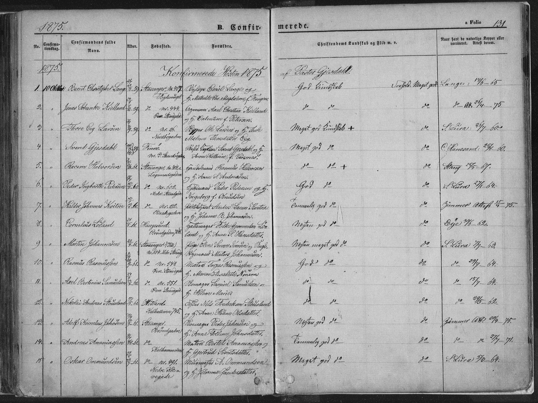 Domkirken sokneprestkontor, SAST/A-101812/001/30/30BA/L0018: Parish register (official) no. A 17, 1857-1877, p. 131