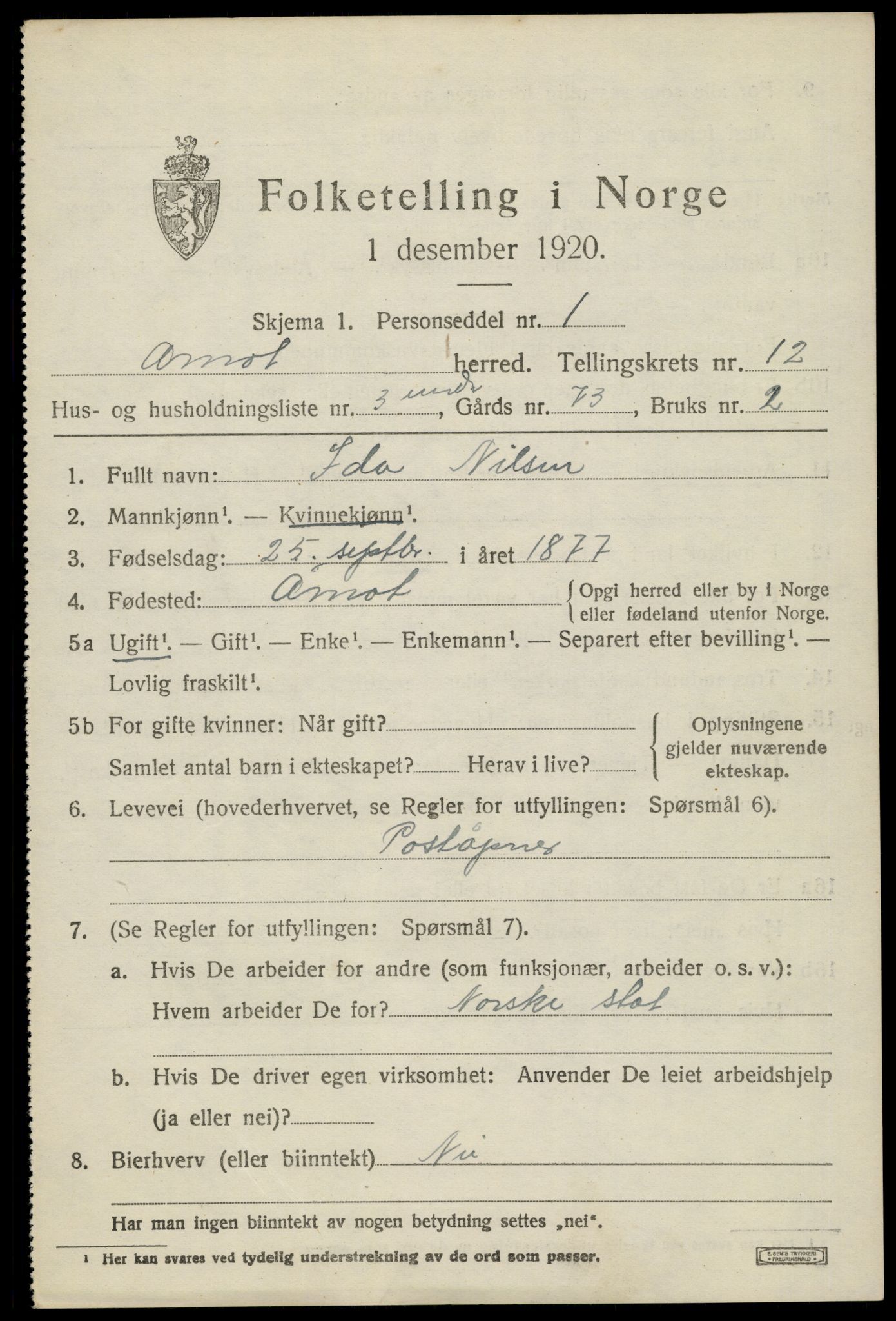 SAH, 1920 census for Åmot, 1920, p. 9625