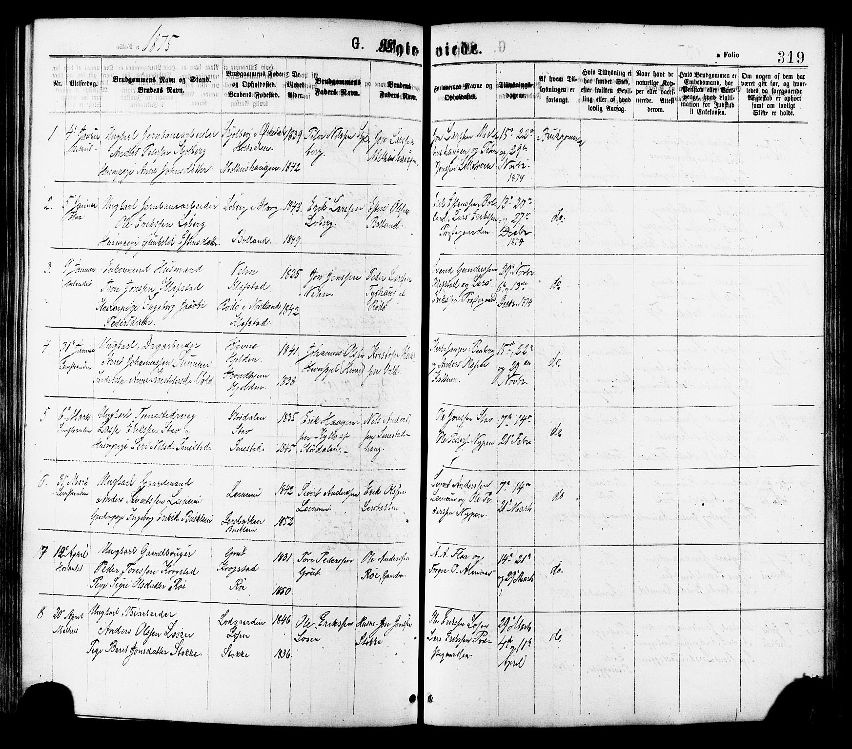 Ministerialprotokoller, klokkerbøker og fødselsregistre - Sør-Trøndelag, SAT/A-1456/691/L1079: Parish register (official) no. 691A11, 1873-1886, p. 319