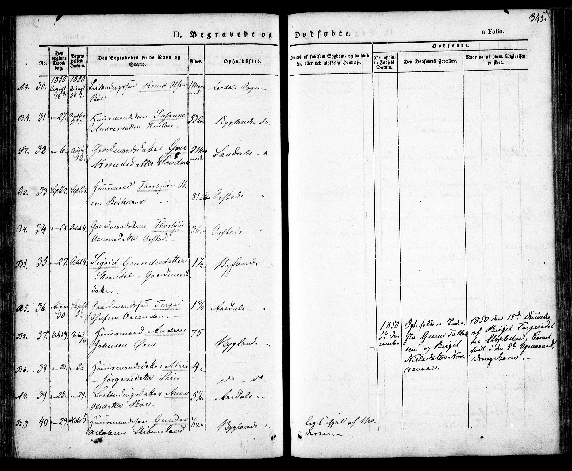 Bygland sokneprestkontor, AV/SAK-1111-0006/F/Fa/Fab/L0004: Parish register (official) no. A 4, 1842-1858, p. 345