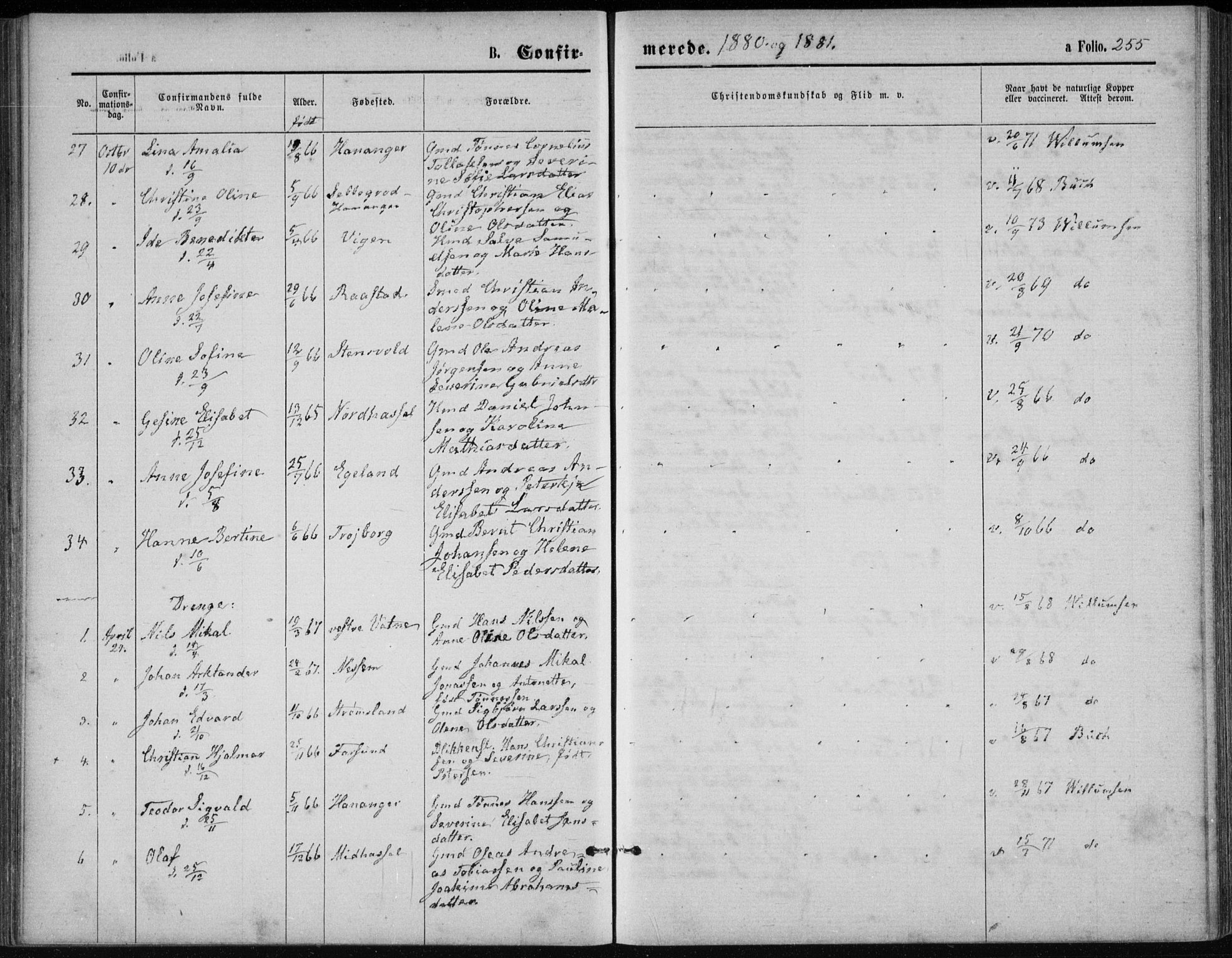 Lista sokneprestkontor, AV/SAK-1111-0027/F/Fb/L0004: Parish register (copy) no. B 4, 1877-1891, p. 255