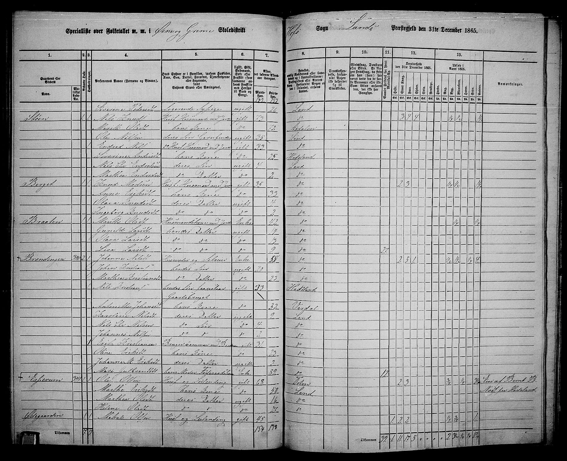 RA, 1865 census for Land, 1865, p. 384