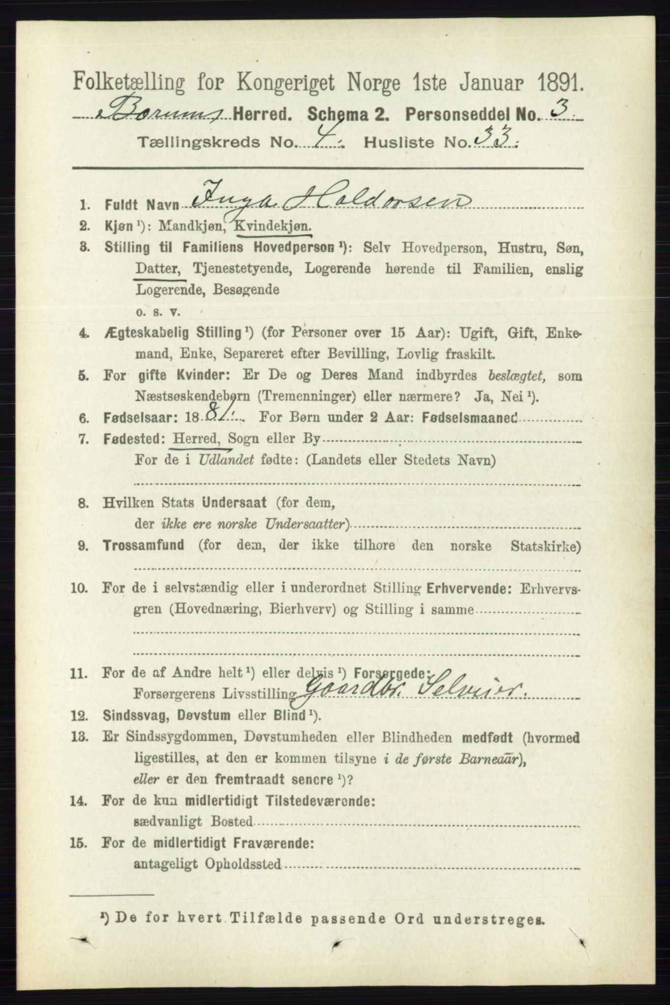 RA, 1891 census for 0219 Bærum, 1891, p. 2687