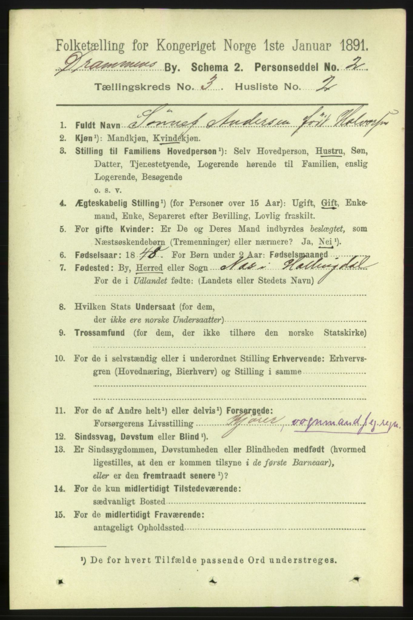 RA, 1891 census for 0602 Drammen, 1891, p. 4913