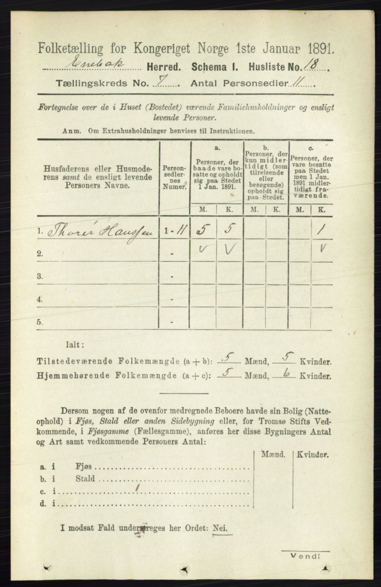 RA, 1891 census for 0229 Enebakk, 1891, p. 3504