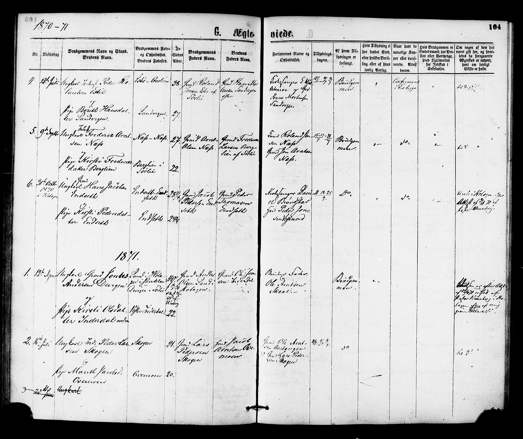 Ministerialprotokoller, klokkerbøker og fødselsregistre - Nord-Trøndelag, SAT/A-1458/755/L0493: Parish register (official) no. 755A02, 1865-1881, p. 104