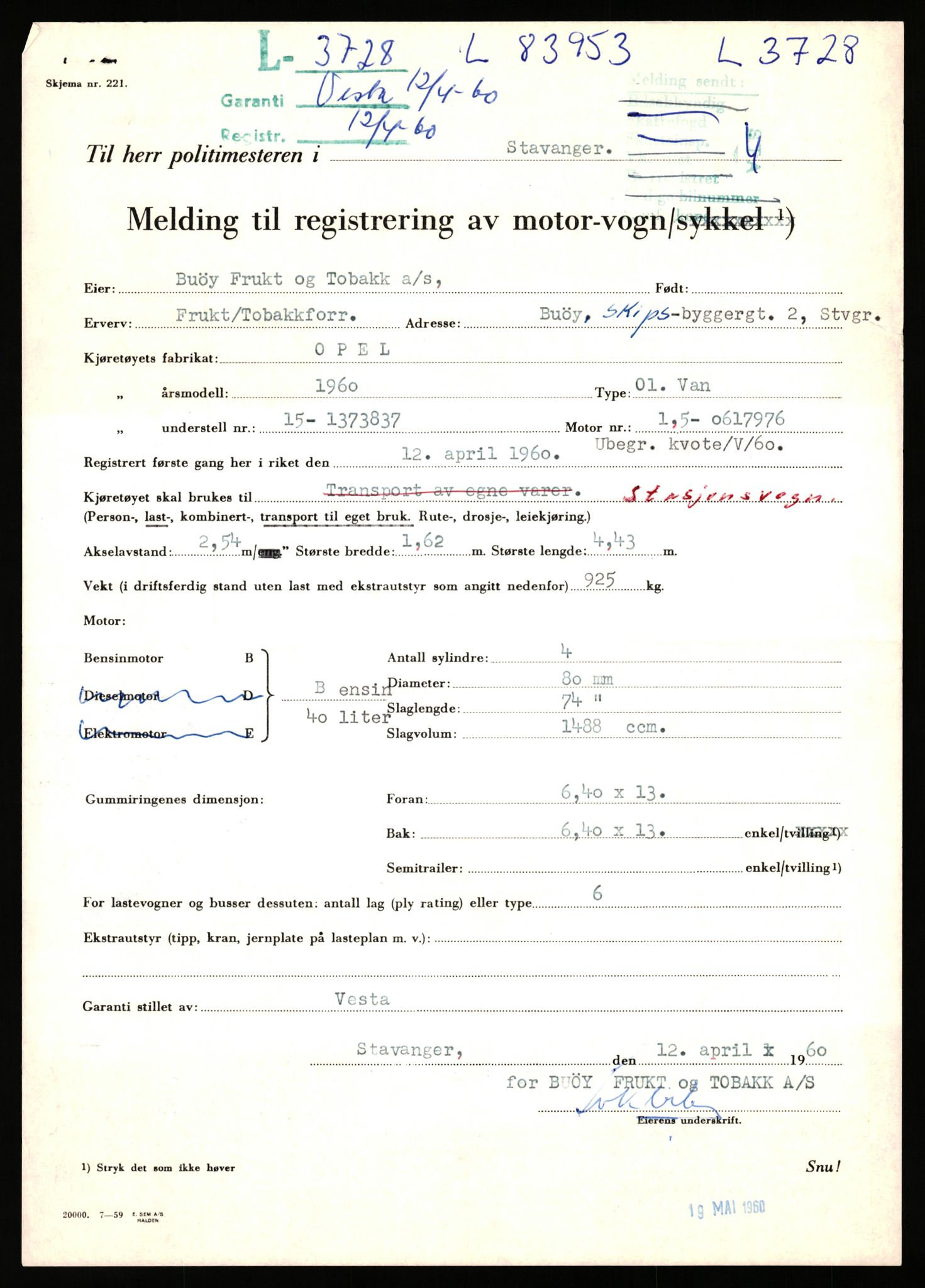 Stavanger trafikkstasjon, AV/SAST-A-101942/0/F/L0011: L-3700 - L-4199, 1930-1971, p. 175