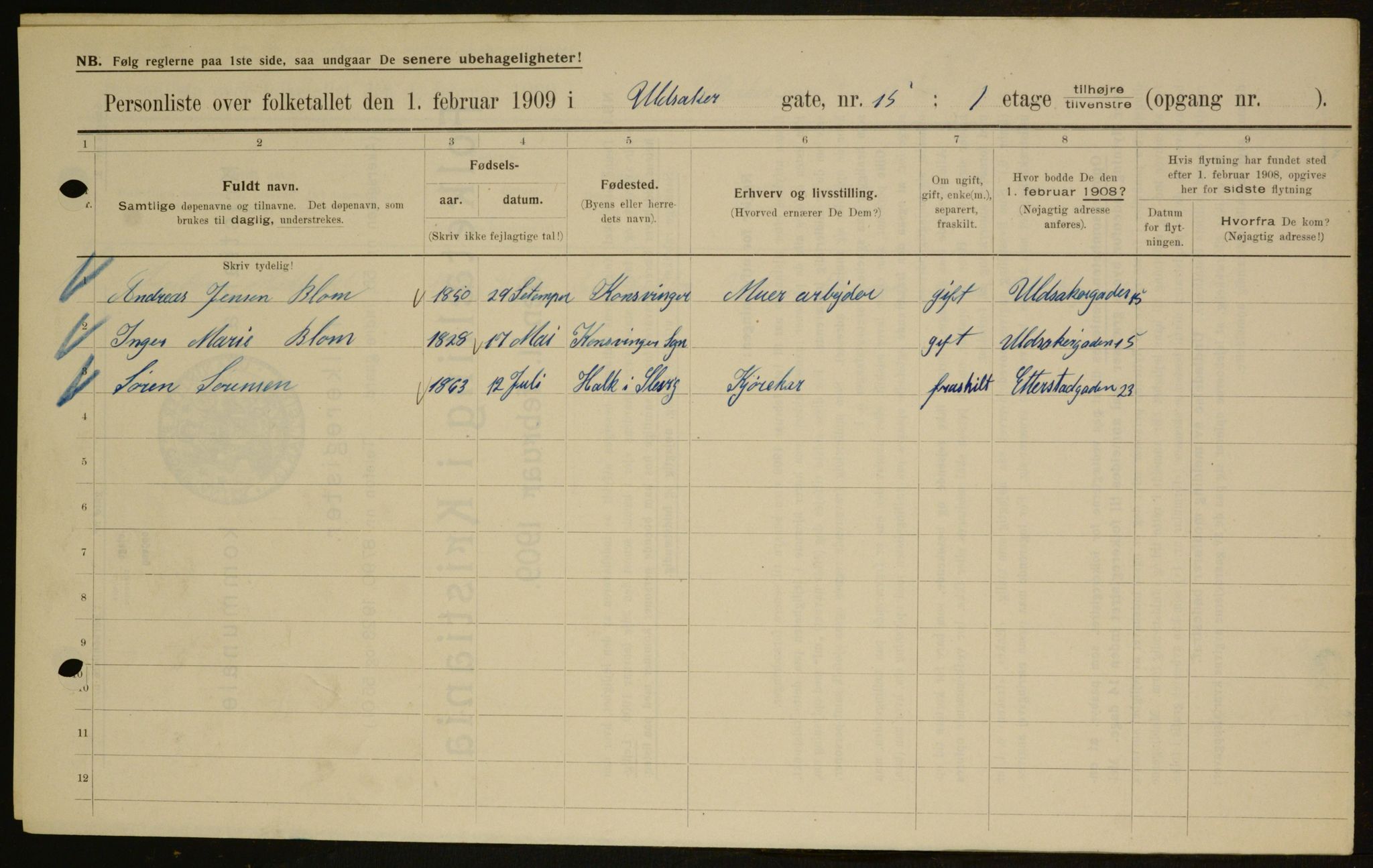 OBA, Municipal Census 1909 for Kristiania, 1909, p. 107724