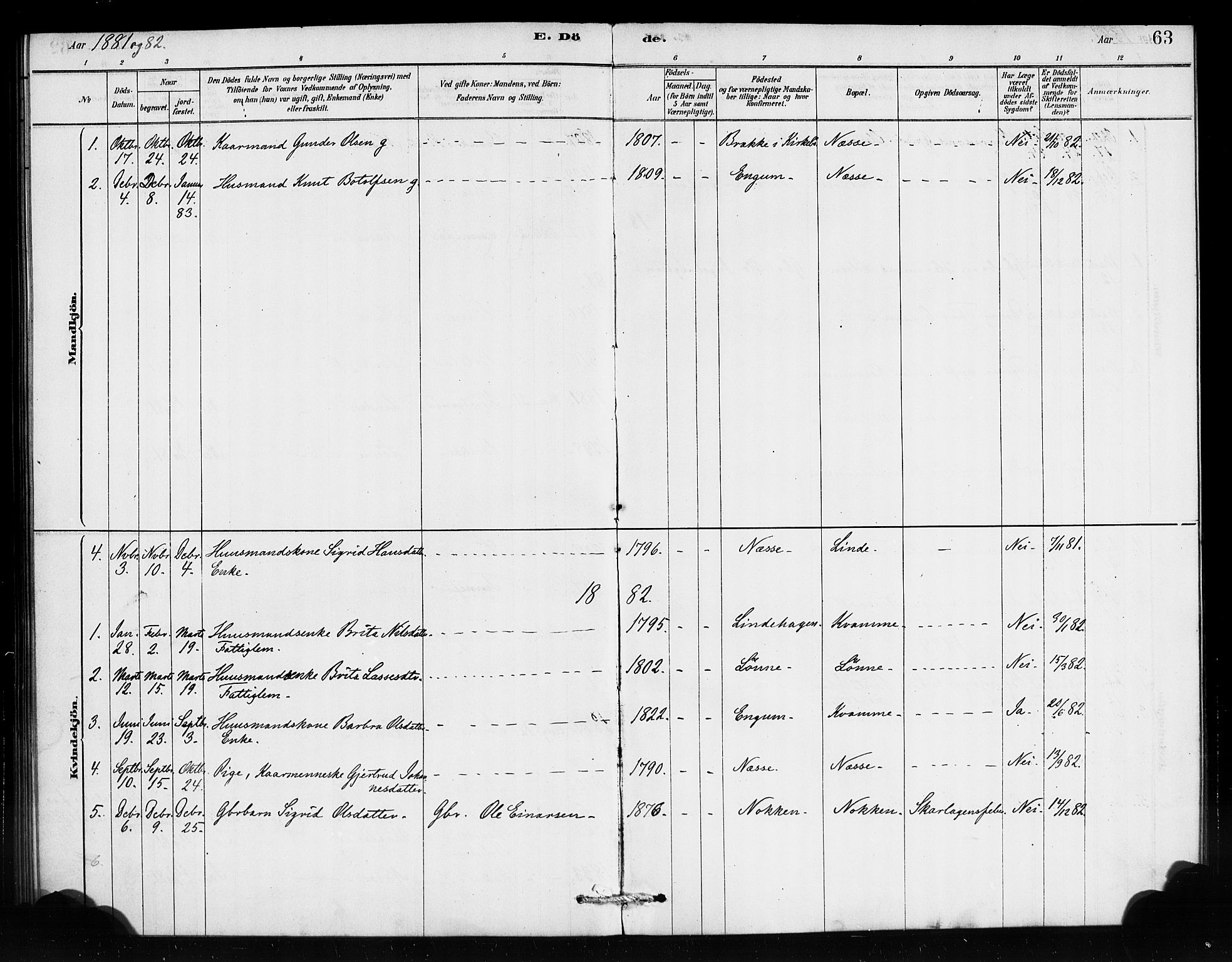 Vik sokneprestembete, AV/SAB-A-81501/H/Haa/Haad/L0001: Parish register (official) no. D 1, 1878-1890, p. 63