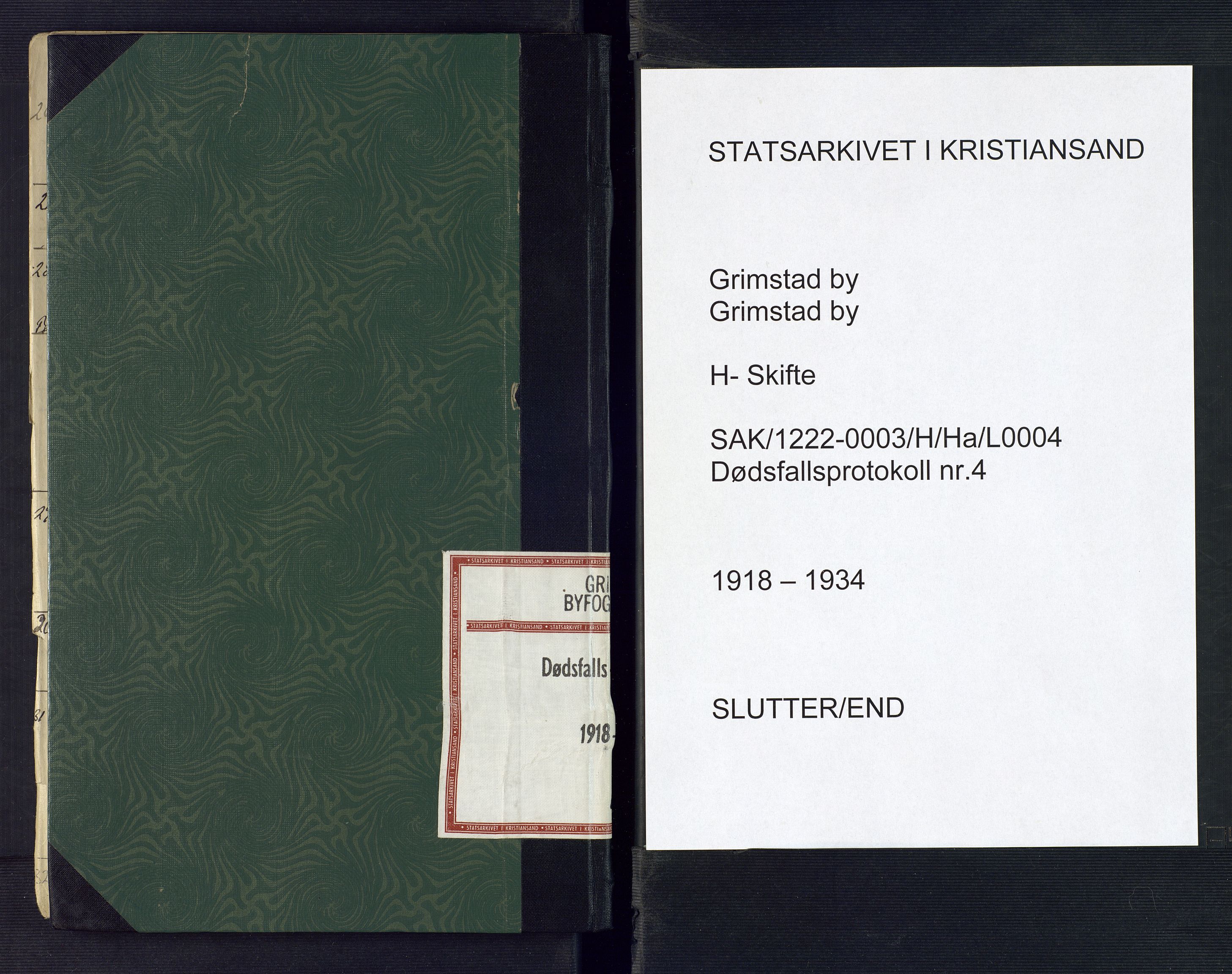 Grimstad byfogd, AV/SAK-1222-0003/H/Ha/L0004: Dødsfallsfortegnelse, 1918-1934
