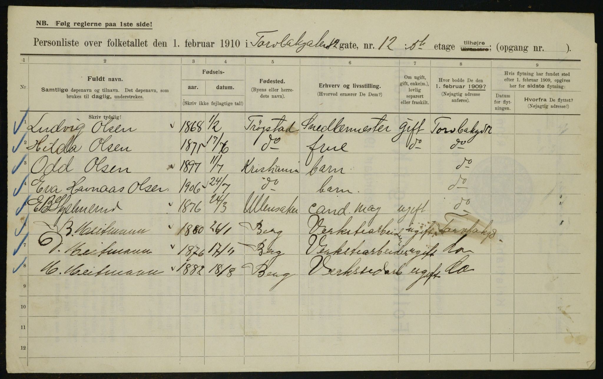 OBA, Municipal Census 1910 for Kristiania, 1910, p. 109289