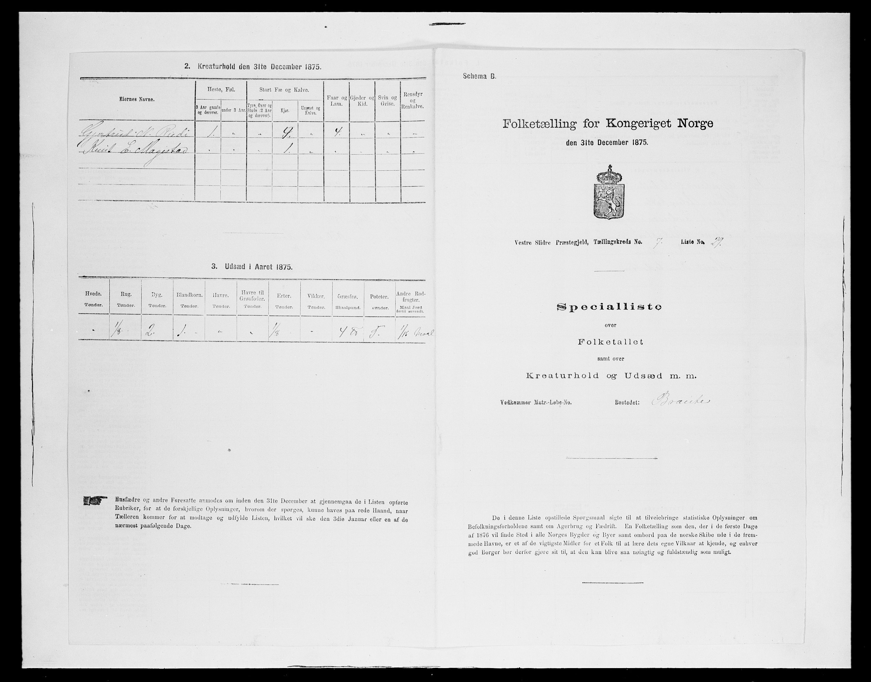 SAH, 1875 census for 0543P Vestre Slidre, 1875, p. 934