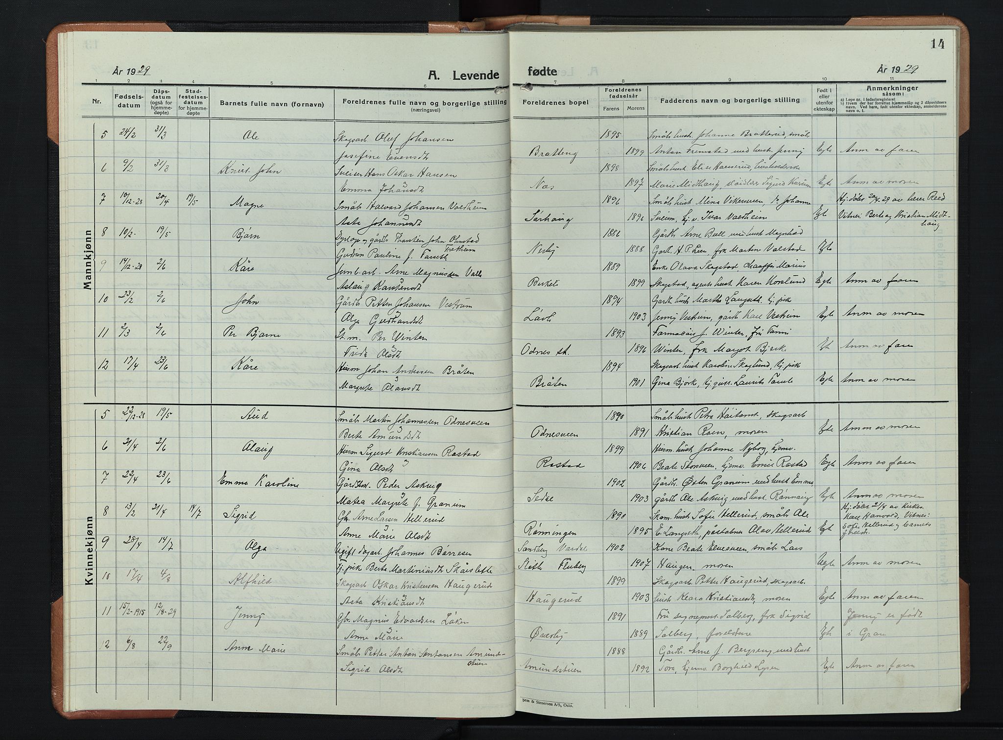 Søndre Land prestekontor, AV/SAH-PREST-122/L/L0008: Parish register (copy) no. 8, 1926-1950, p. 14