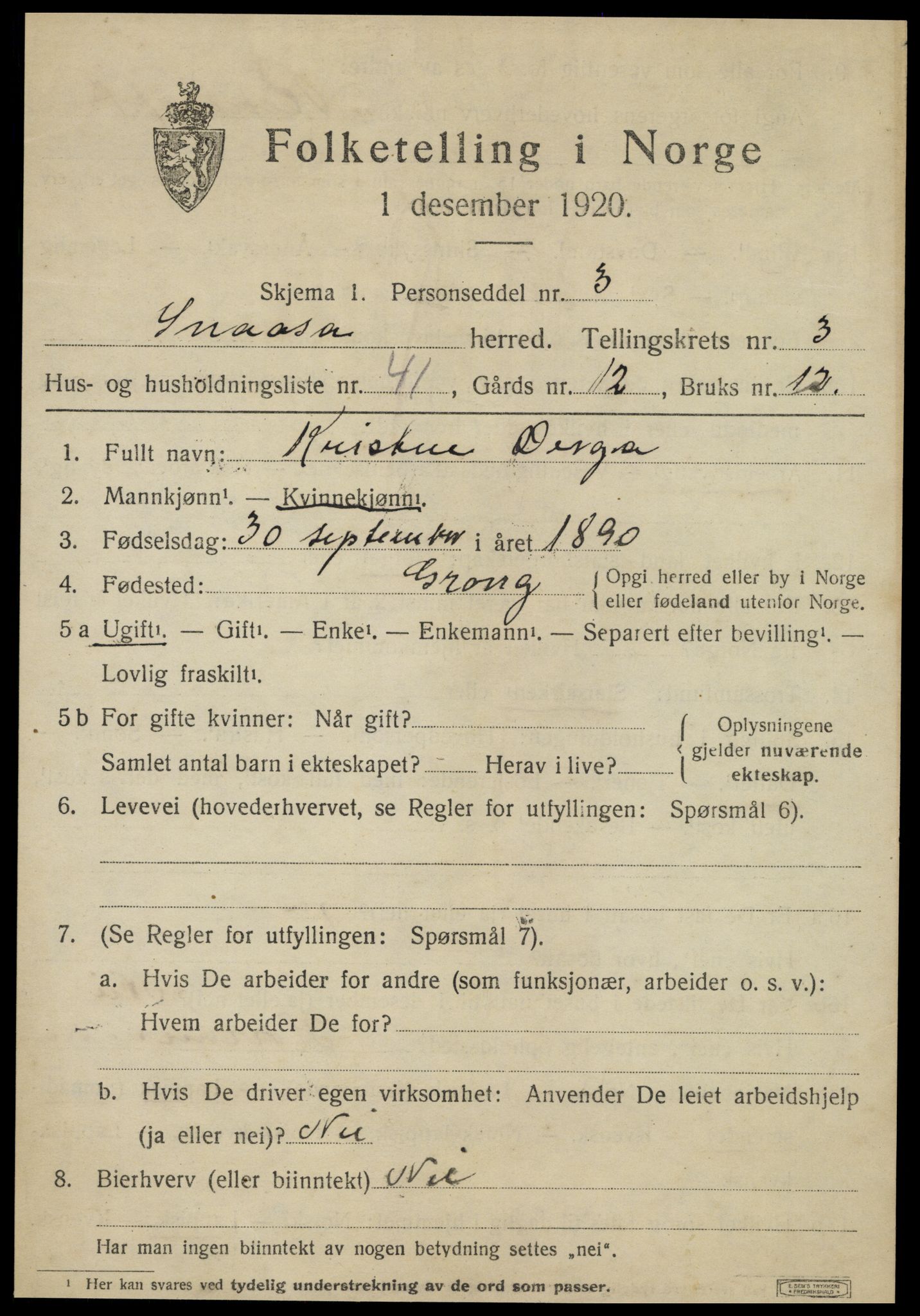 SAT, 1920 census for Snåsa, 1920, p. 1948