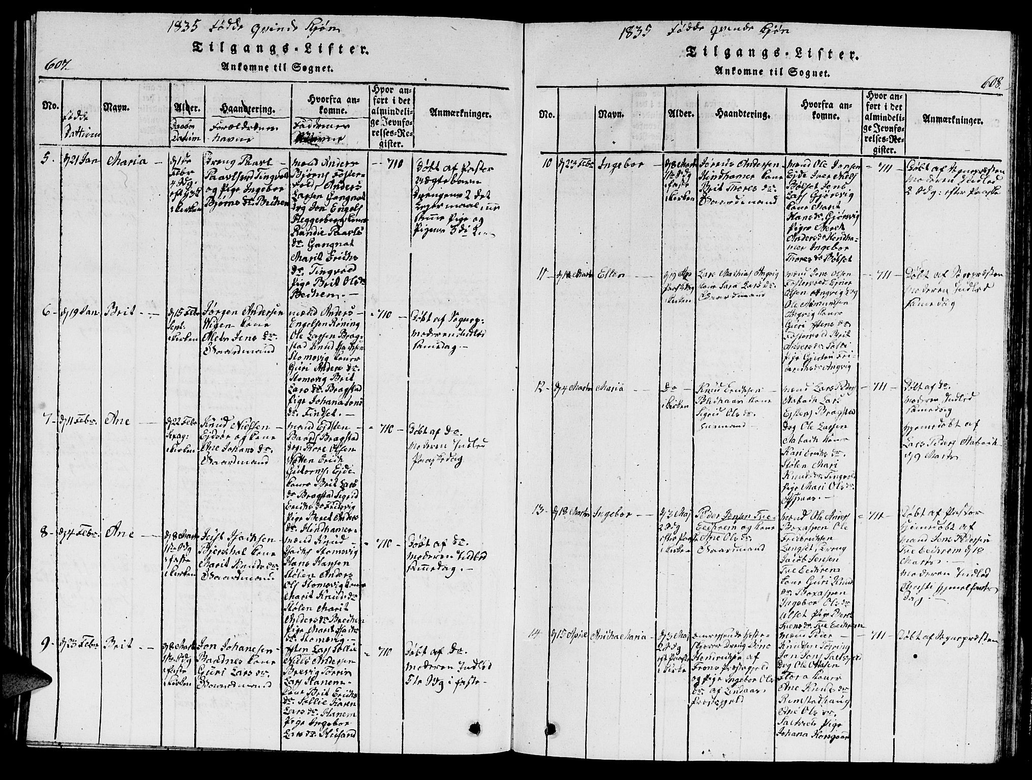 Ministerialprotokoller, klokkerbøker og fødselsregistre - Møre og Romsdal, AV/SAT-A-1454/586/L0990: Parish register (copy) no. 586C01, 1819-1837, p. 607-608