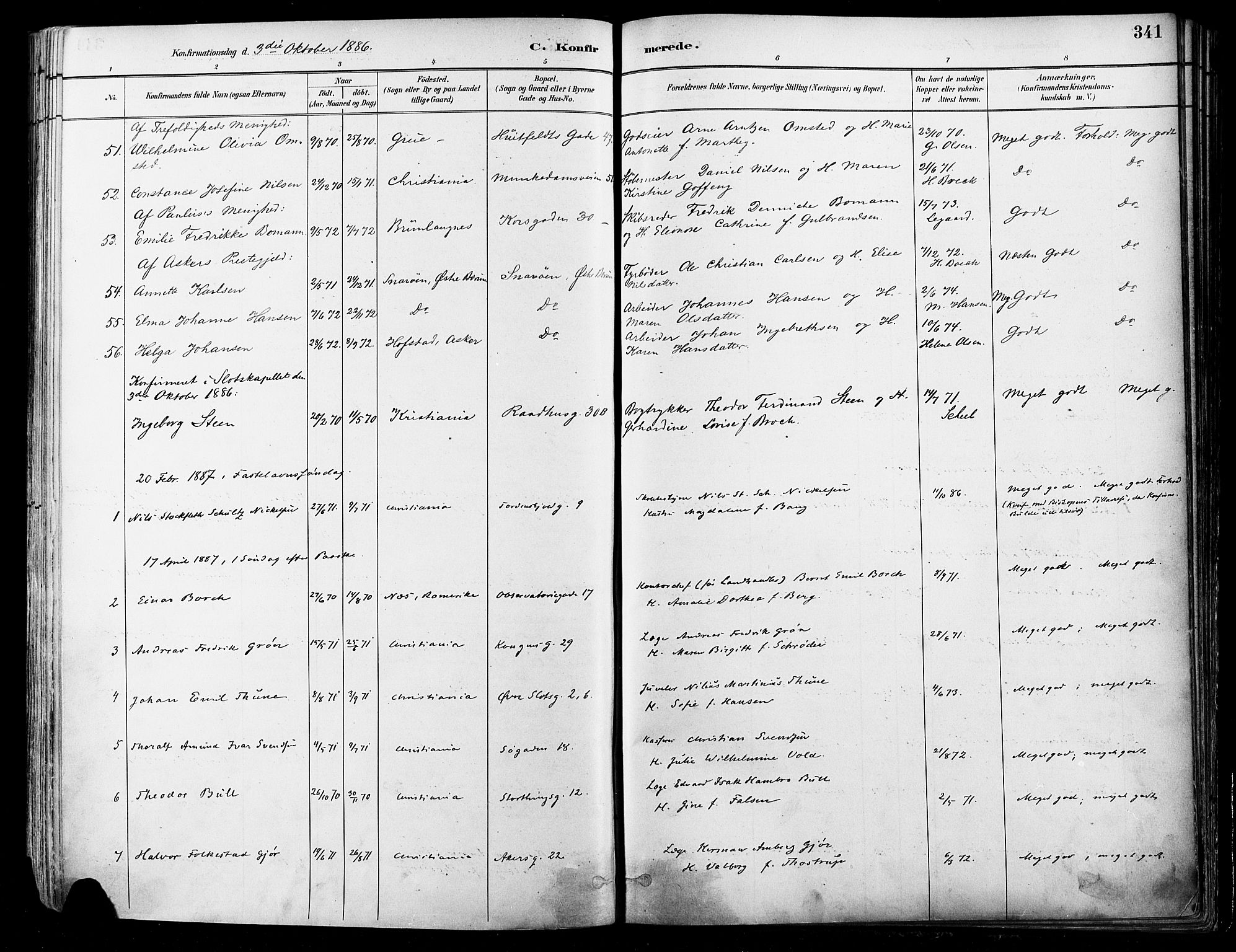 Johannes prestekontor Kirkebøker, SAO/A-10852/F/Fa/L0003: Parish register (official) no. 3, 1882-1896, p. 341
