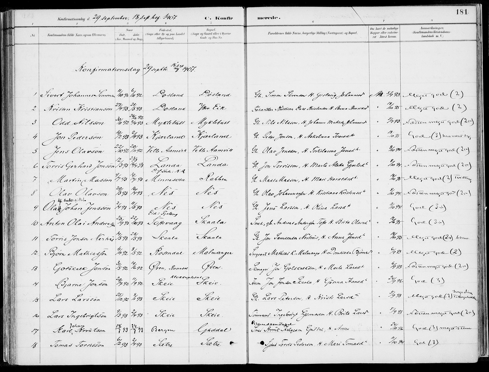 Kvinnherad sokneprestembete, SAB/A-76401/H/Haa: Parish register (official) no. B  1, 1887-1921, p. 181
