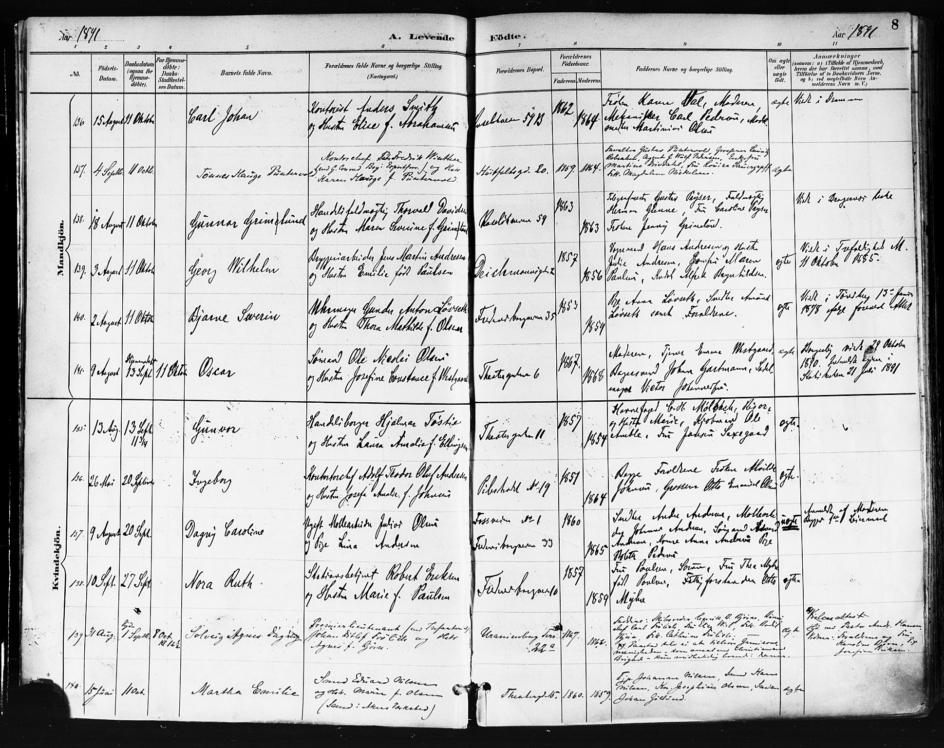 Trefoldighet prestekontor Kirkebøker, AV/SAO-A-10882/F/Fa/L0006: Parish register (official) no. I 6, 1891-1899, p. 8