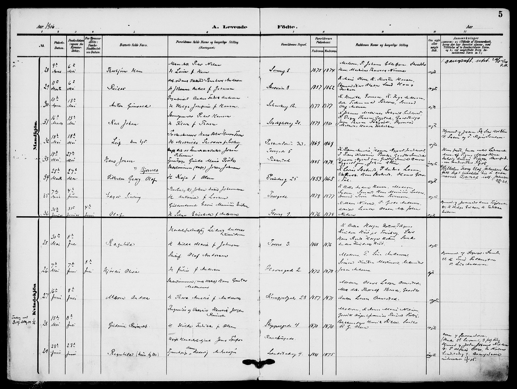 Sandefjord kirkebøker, AV/SAKO-A-315/F/Fa/L0005: Parish register (official) no. 5, 1906-1915, p. 5