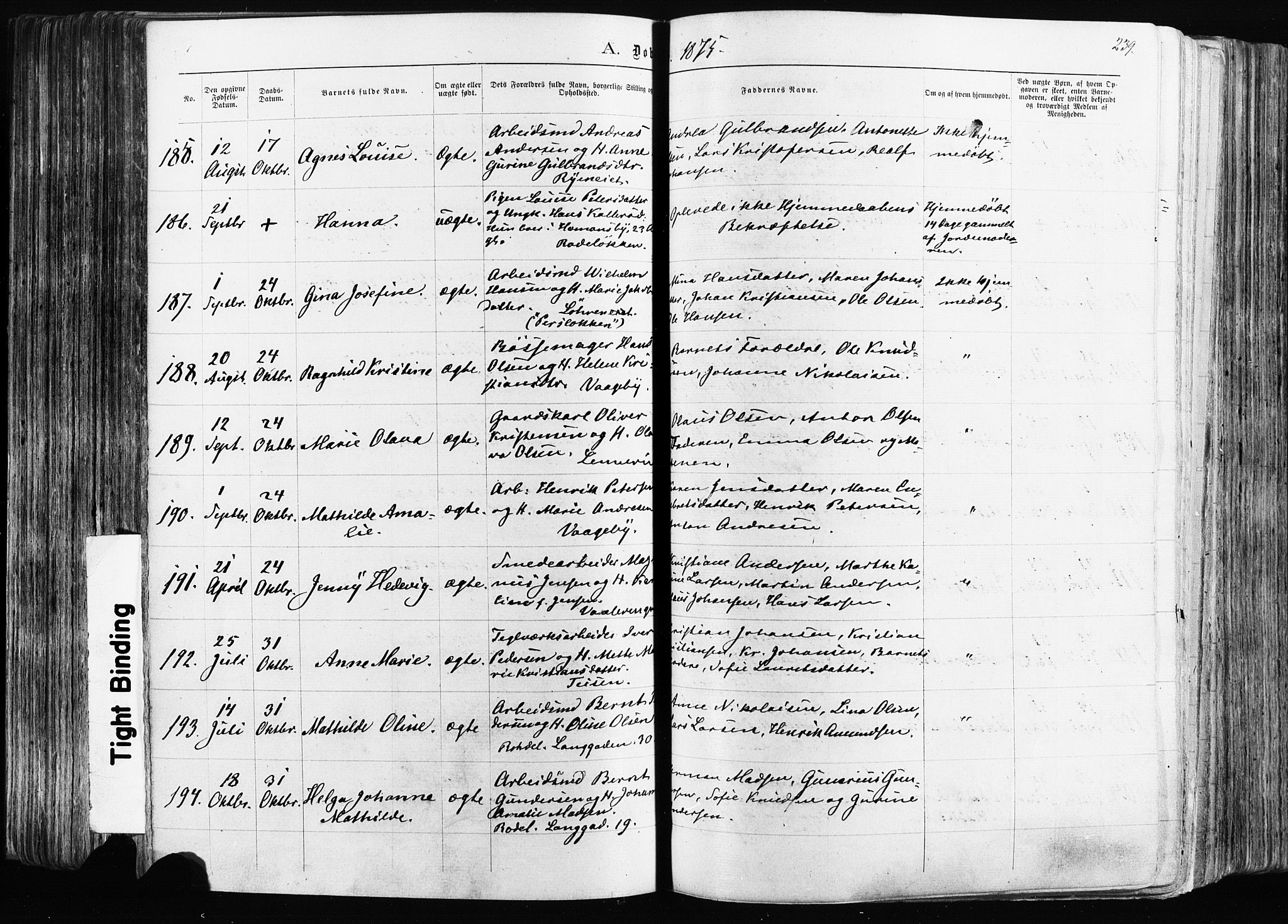 Østre Aker prestekontor Kirkebøker, AV/SAO-A-10840/F/Fa/L0003: Parish register (official) no. I 3, 1869-1875, p. 239