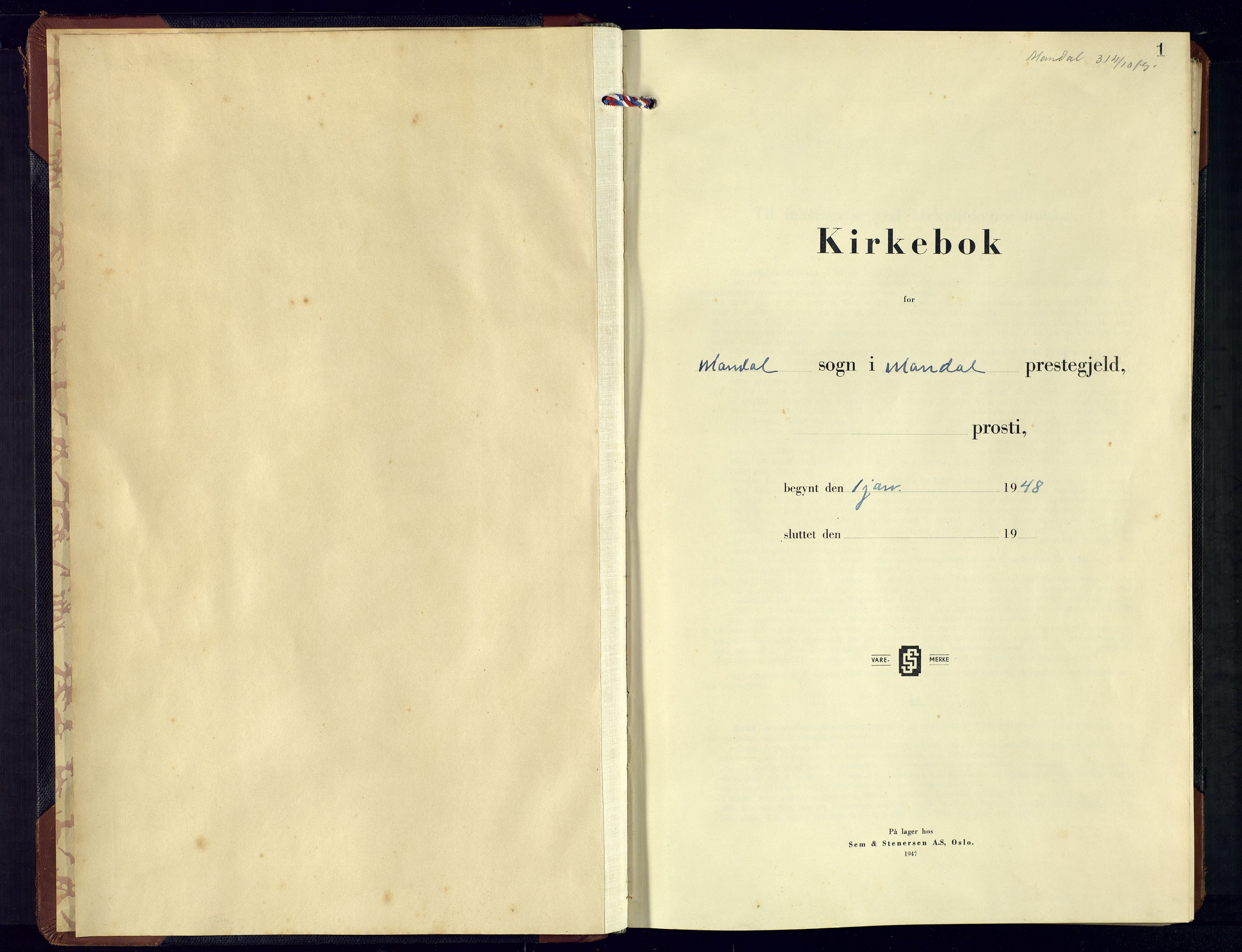 Mandal sokneprestkontor, SAK/1111-0030/F/Fb/Fbc/L0003: Parish register (copy) no. B 3, 1948-1961, p. 1