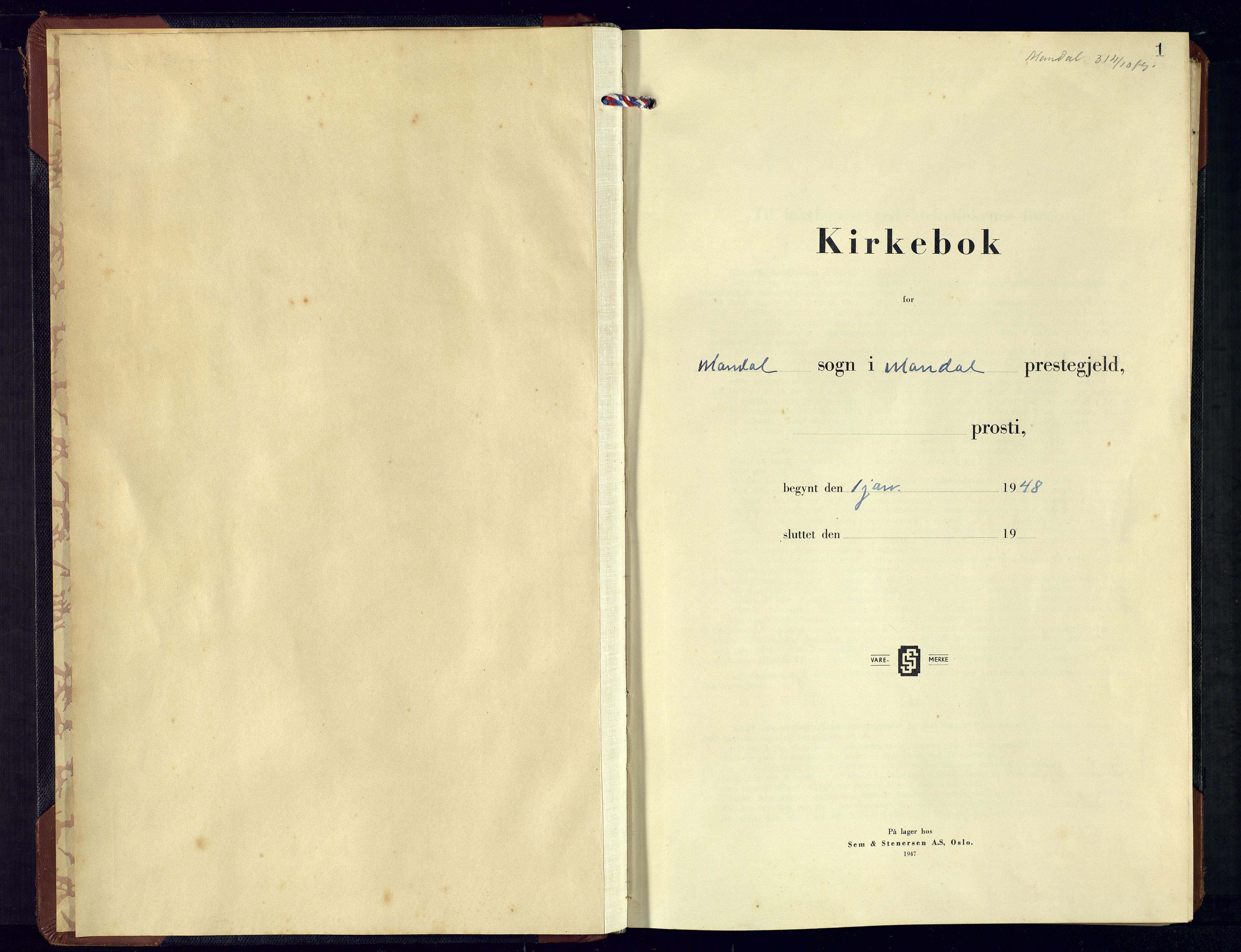 Mandal sokneprestkontor, AV/SAK-1111-0030/F/Fb/Fbc/L0003: Parish register (copy) no. B 3, 1948-1961, p. 1