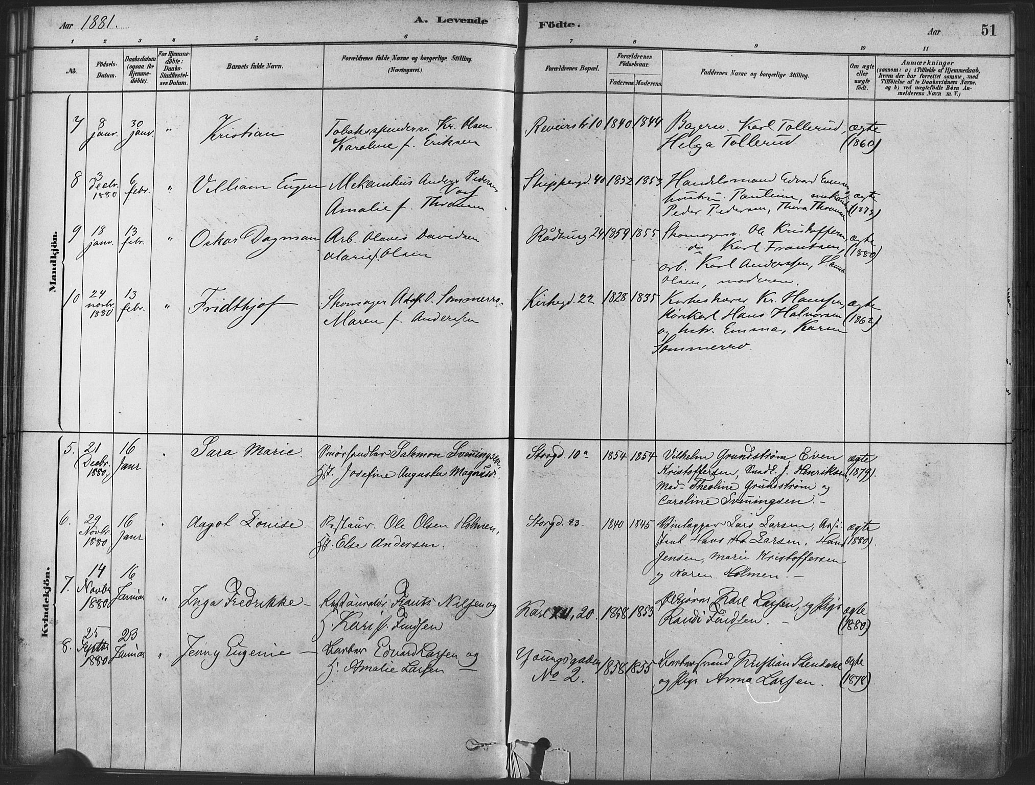 Oslo domkirke Kirkebøker, AV/SAO-A-10752/F/Fa/L0029: Parish register (official) no. 29, 1879-1892, p. 51