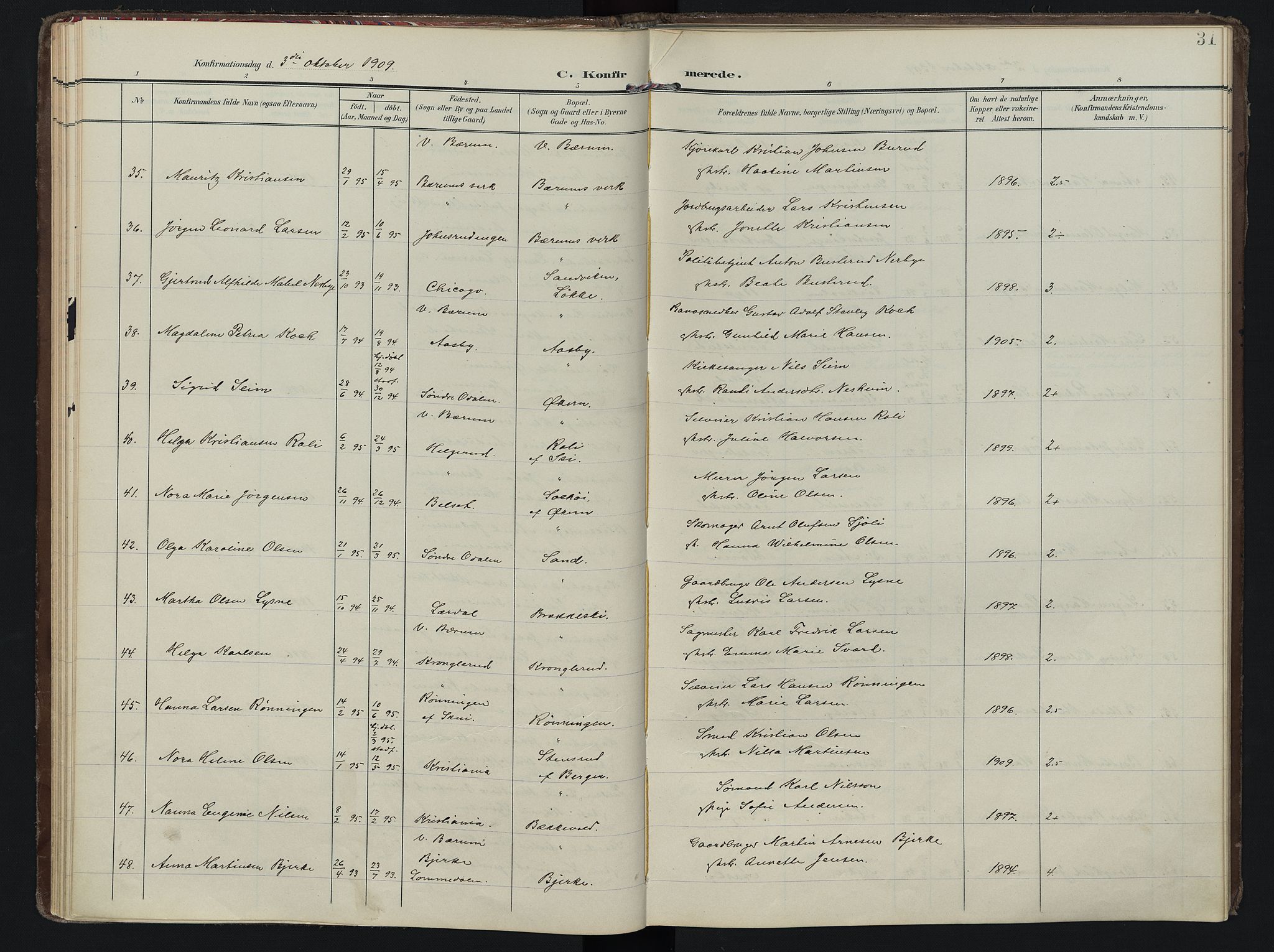 Vestre Bærum prestekontor Kirkebøker, AV/SAO-A-10209a/F/Fa/L0002: Parish register (official) no. 2, 1905-1920, p. 31