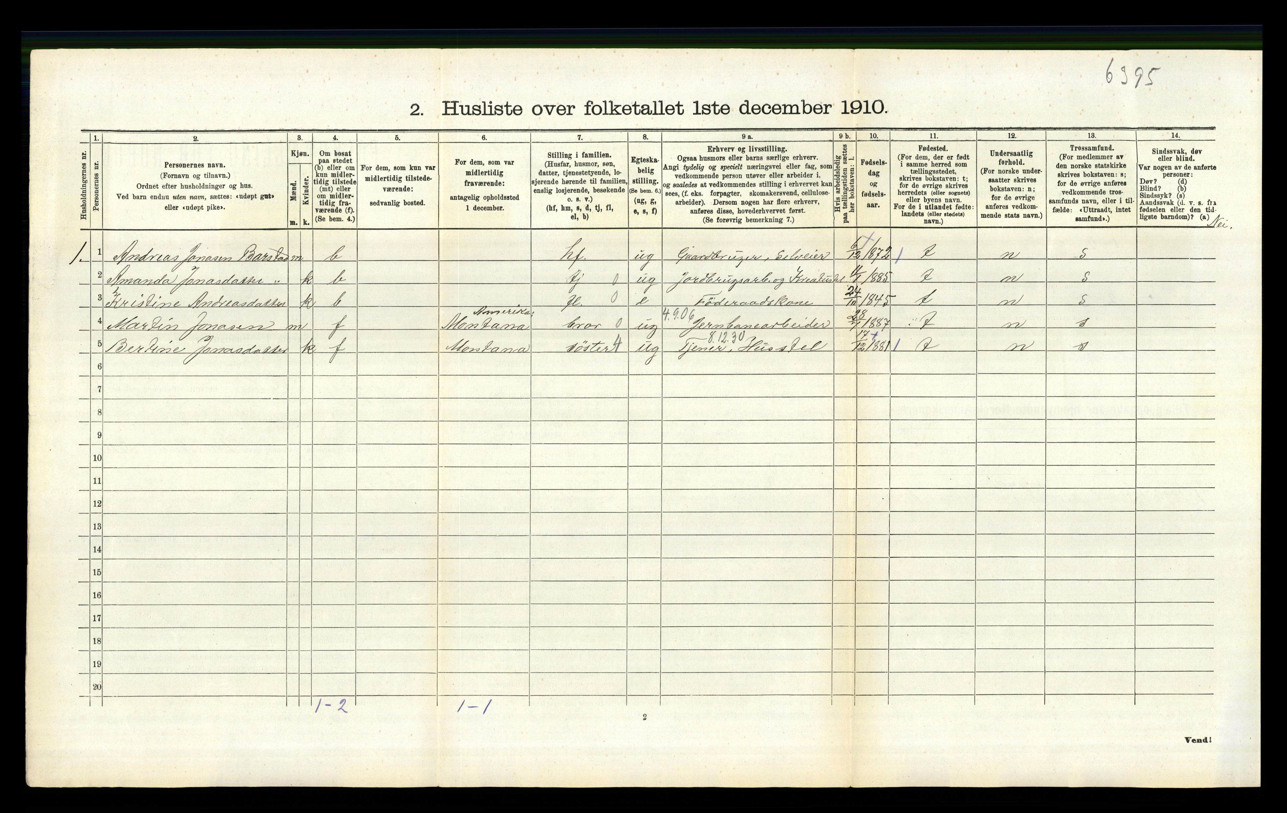 RA, 1910 census for Sokndal, 1910, p. 871