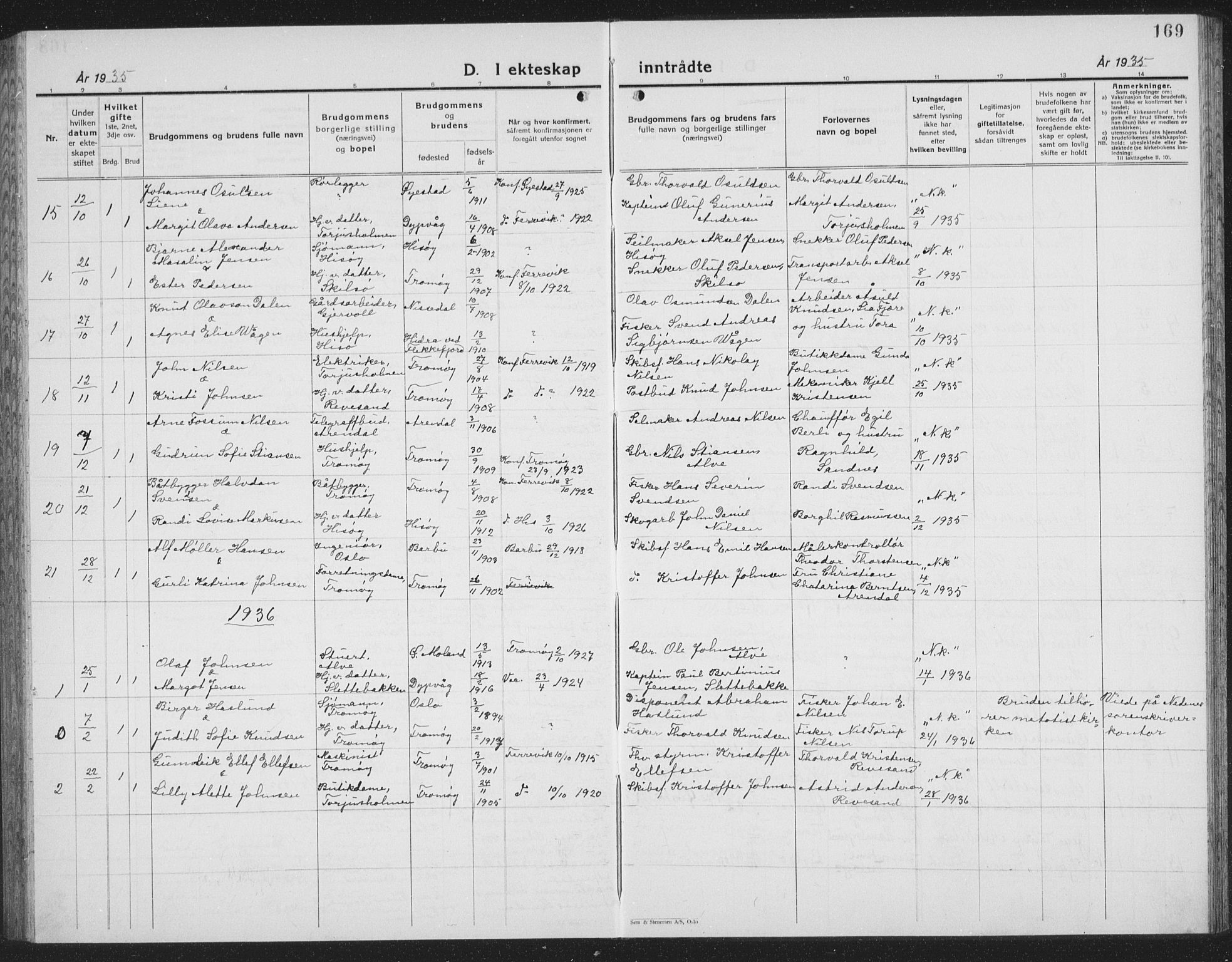 Tromøy sokneprestkontor, AV/SAK-1111-0041/F/Fb/L0008: Parish register (copy) no. B 8, 1925-1938, p. 169