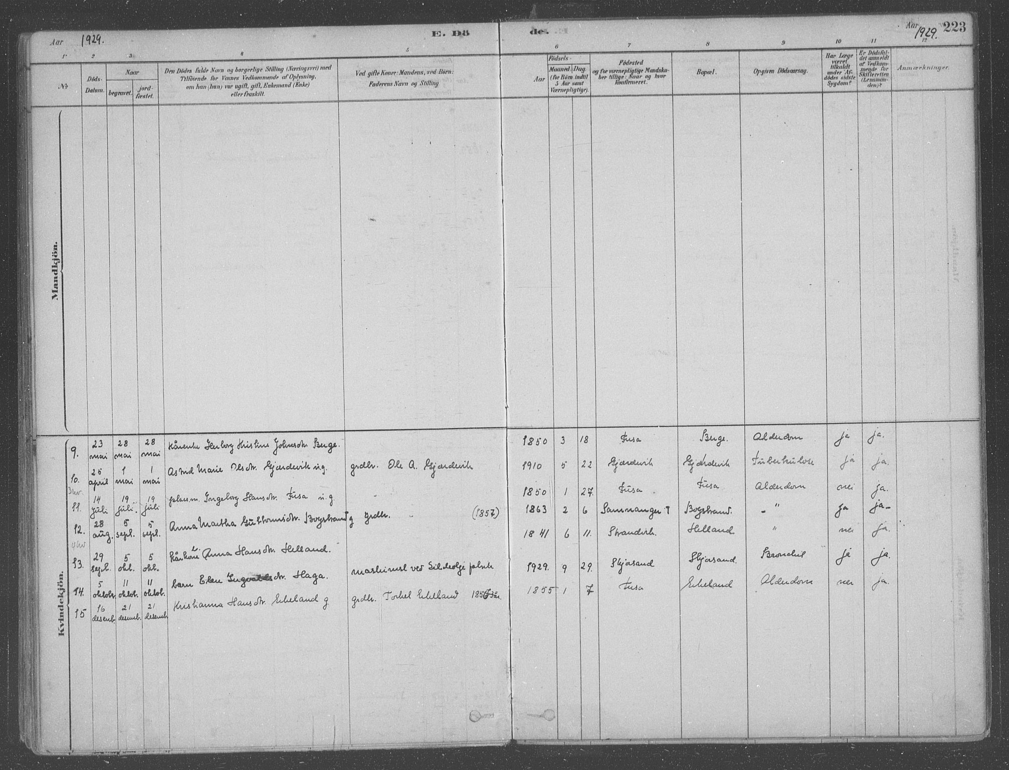 Fusa sokneprestembete, SAB/A-75401/H/Haa: Parish register (official) no. B 1, 1880-1938, p. 223