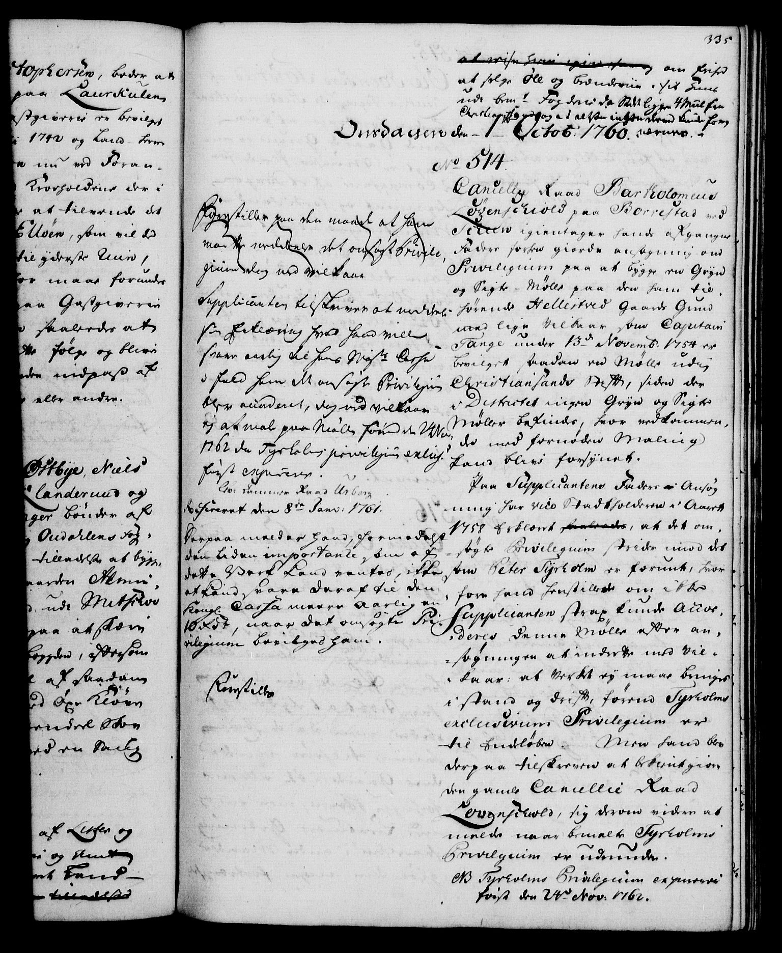 Rentekammeret, Kammerkanselliet, AV/RA-EA-3111/G/Gh/Gha/L0035: Norsk ekstraktmemorialprotokoll (merket RK 53.80), 1759-1771, p. 335