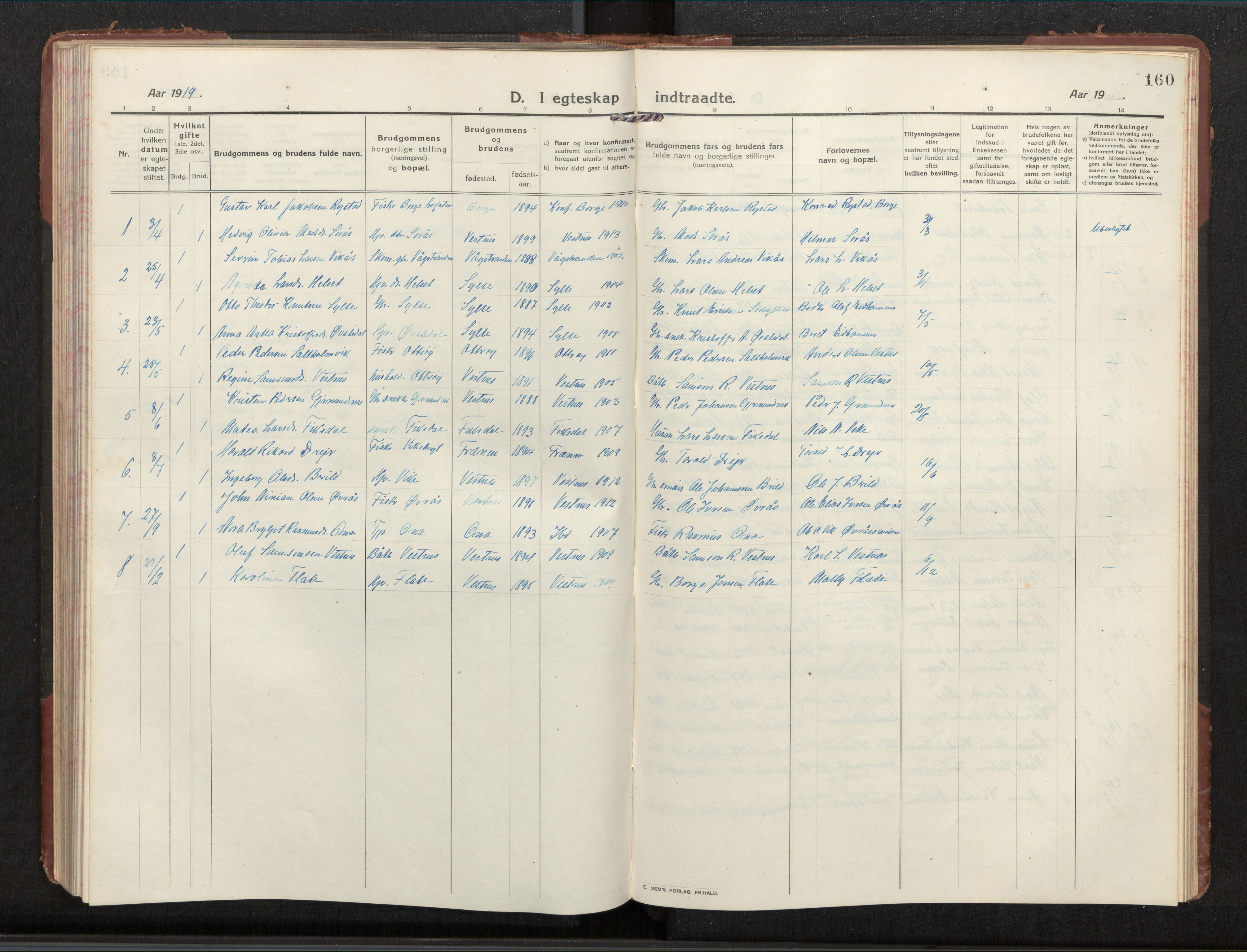 Ministerialprotokoller, klokkerbøker og fødselsregistre - Møre og Romsdal, SAT/A-1454/539/L0536a: Parish register (copy) no. 539C03, 1912-1936, p. 160