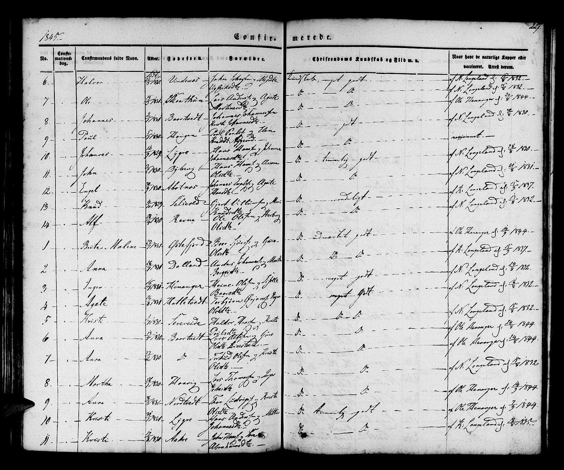 Os sokneprestembete, SAB/A-99929: Parish register (official) no. A 15, 1839-1851, p. 227