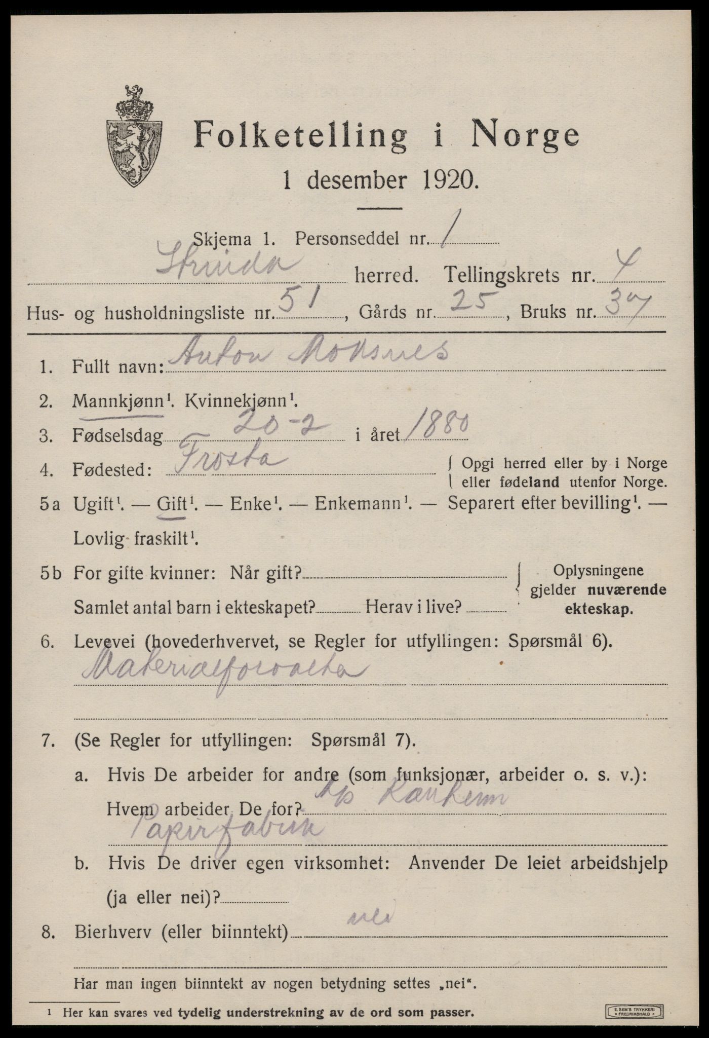 SAT, 1920 census for Strinda, 1920, p. 13544