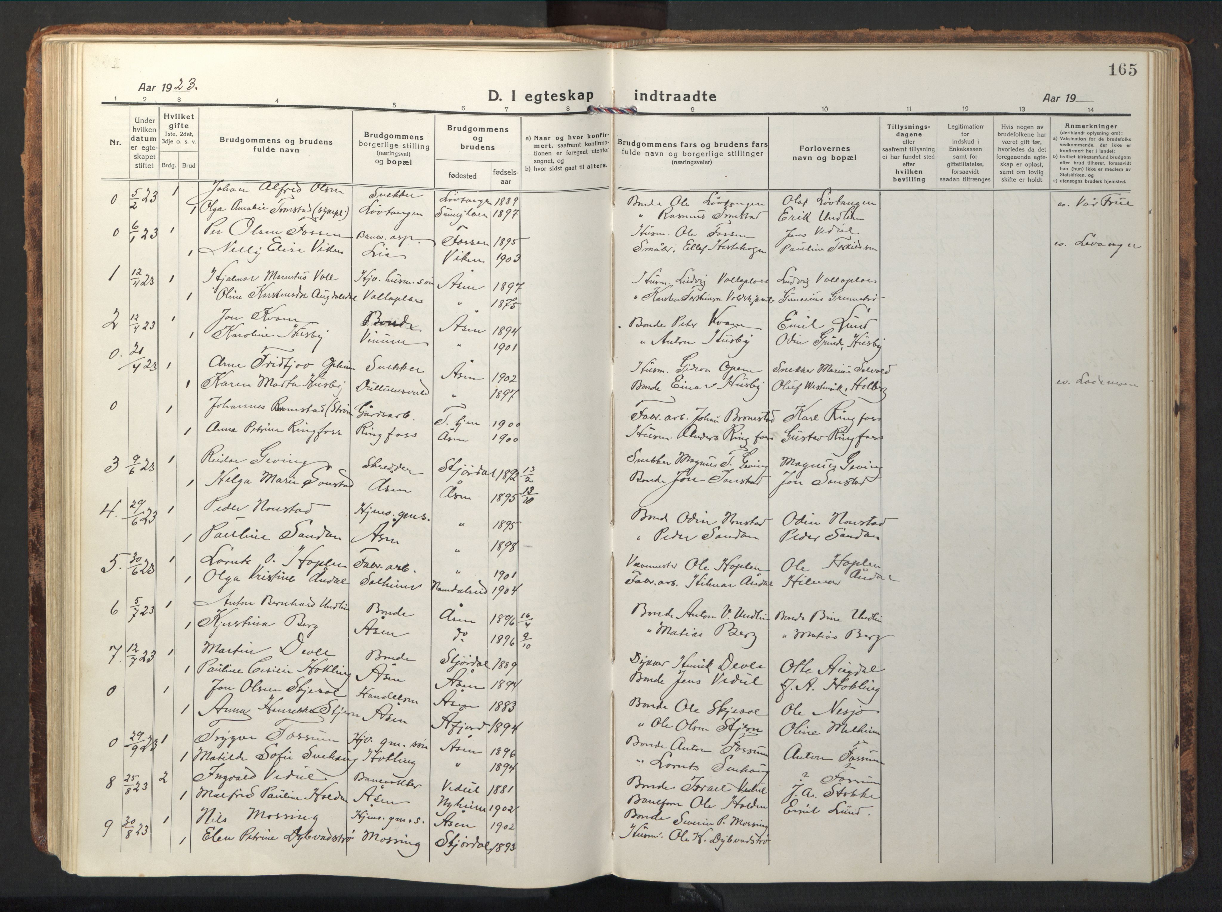 Ministerialprotokoller, klokkerbøker og fødselsregistre - Nord-Trøndelag, AV/SAT-A-1458/714/L0136: Parish register (copy) no. 714C05, 1918-1957, p. 165