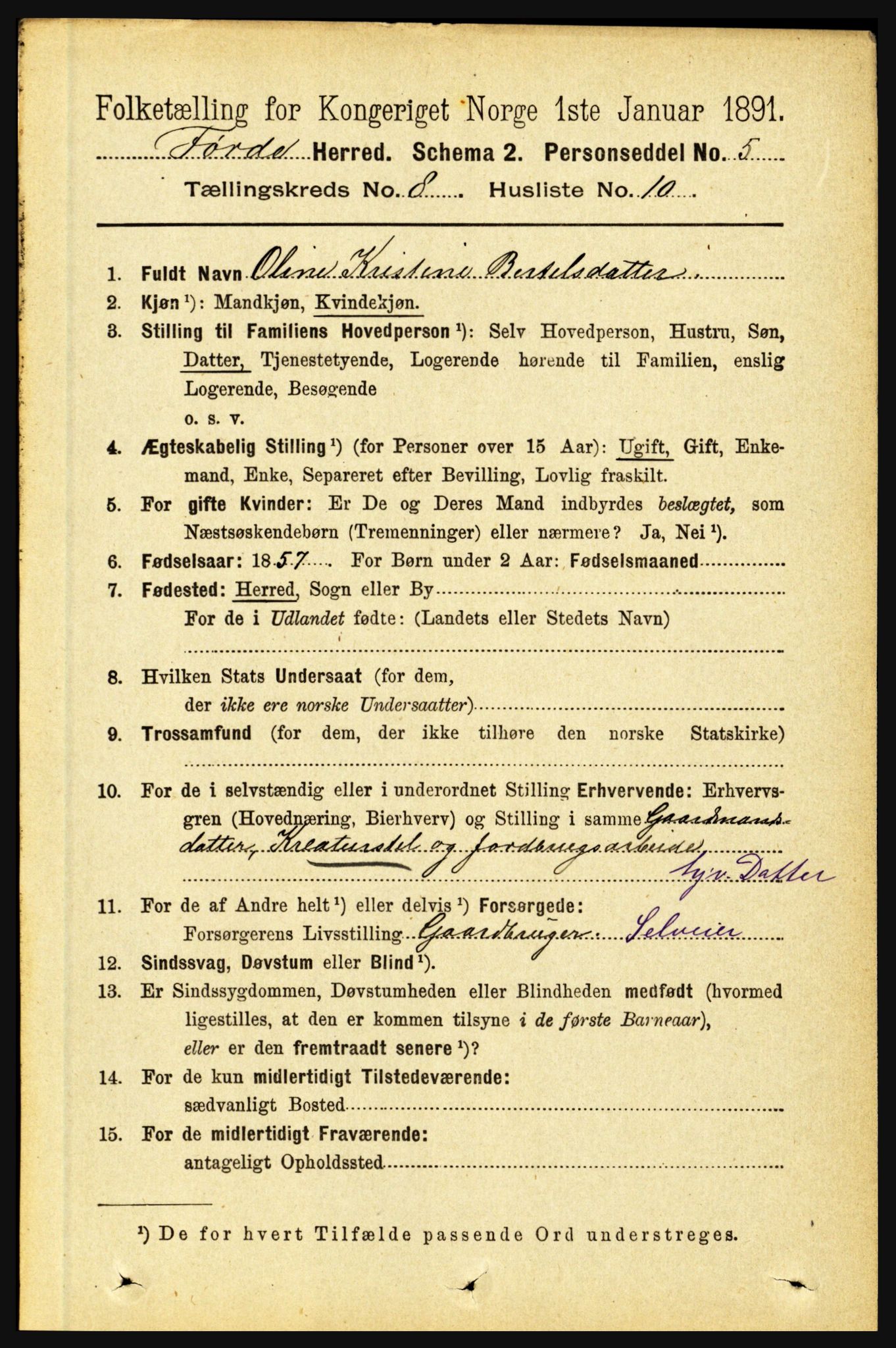 RA, 1891 census for 1432 Førde, 1891, p. 2948