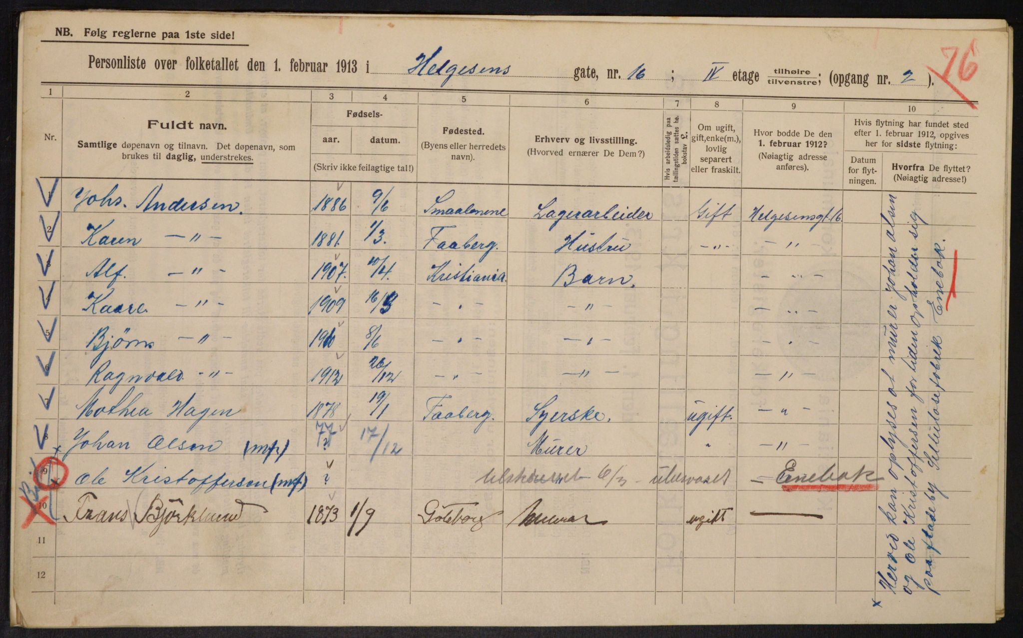 OBA, Municipal Census 1913 for Kristiania, 1913, p. 37833