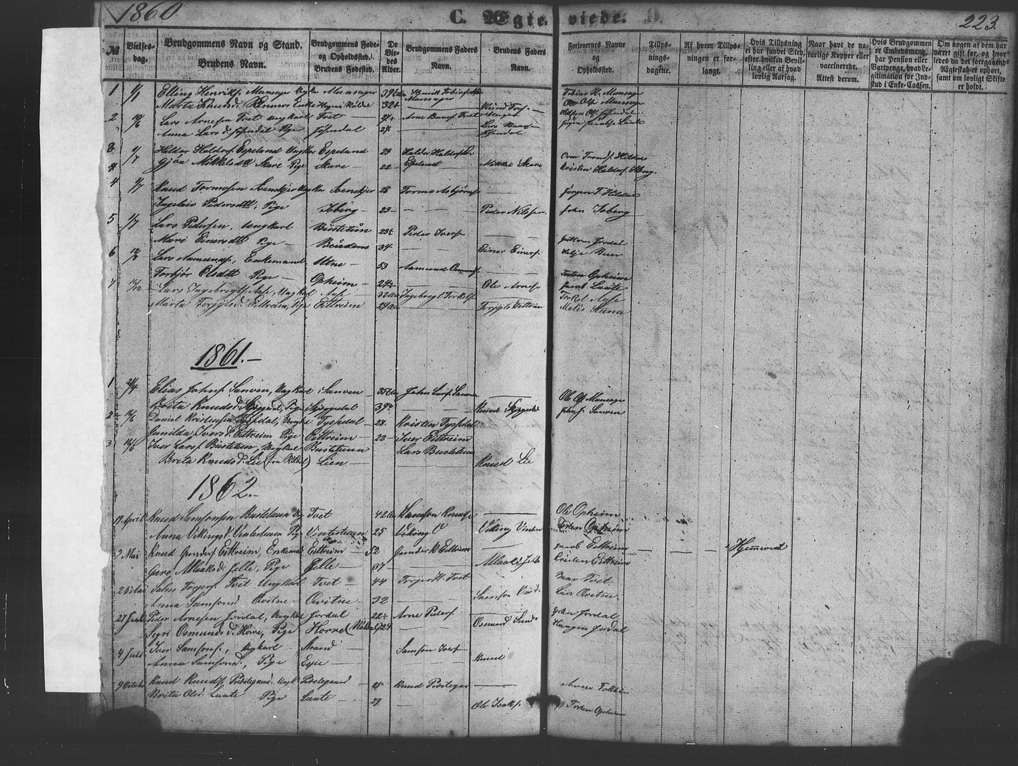 Odda Sokneprestembete, SAB/A-77201/H/Hab: Parish register (copy) no. A 4, 1858-1886, p. 223