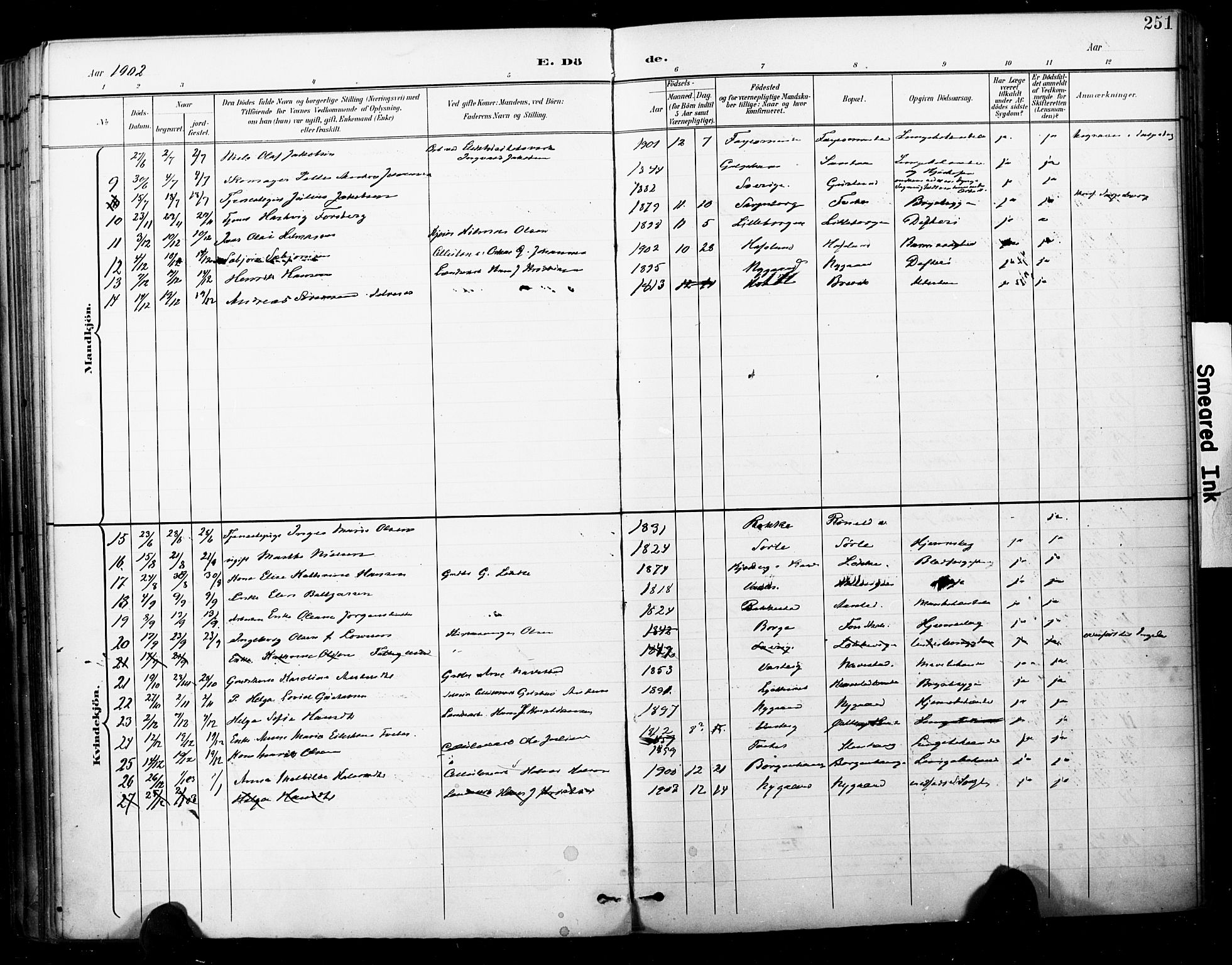 Skjeberg prestekontor Kirkebøker, SAO/A-10923/F/Fa/L0010: Parish register (official) no. I 10, 1898-1911, p. 251