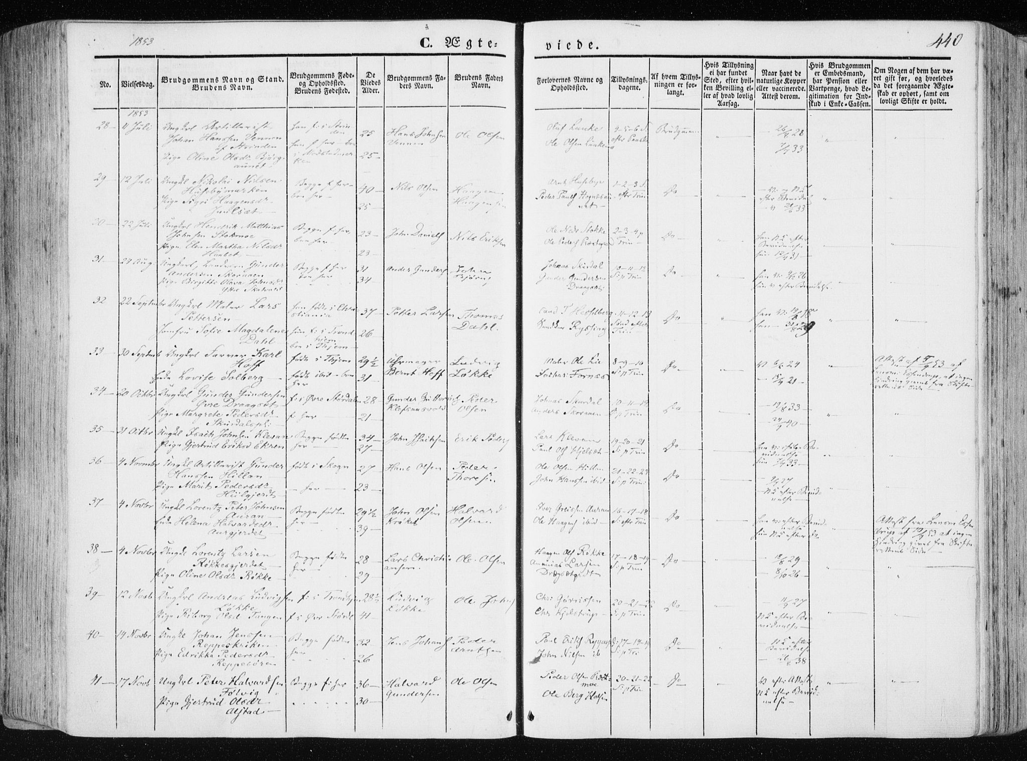 Ministerialprotokoller, klokkerbøker og fødselsregistre - Nord-Trøndelag, AV/SAT-A-1458/709/L0074: Parish register (official) no. 709A14, 1845-1858, p. 440