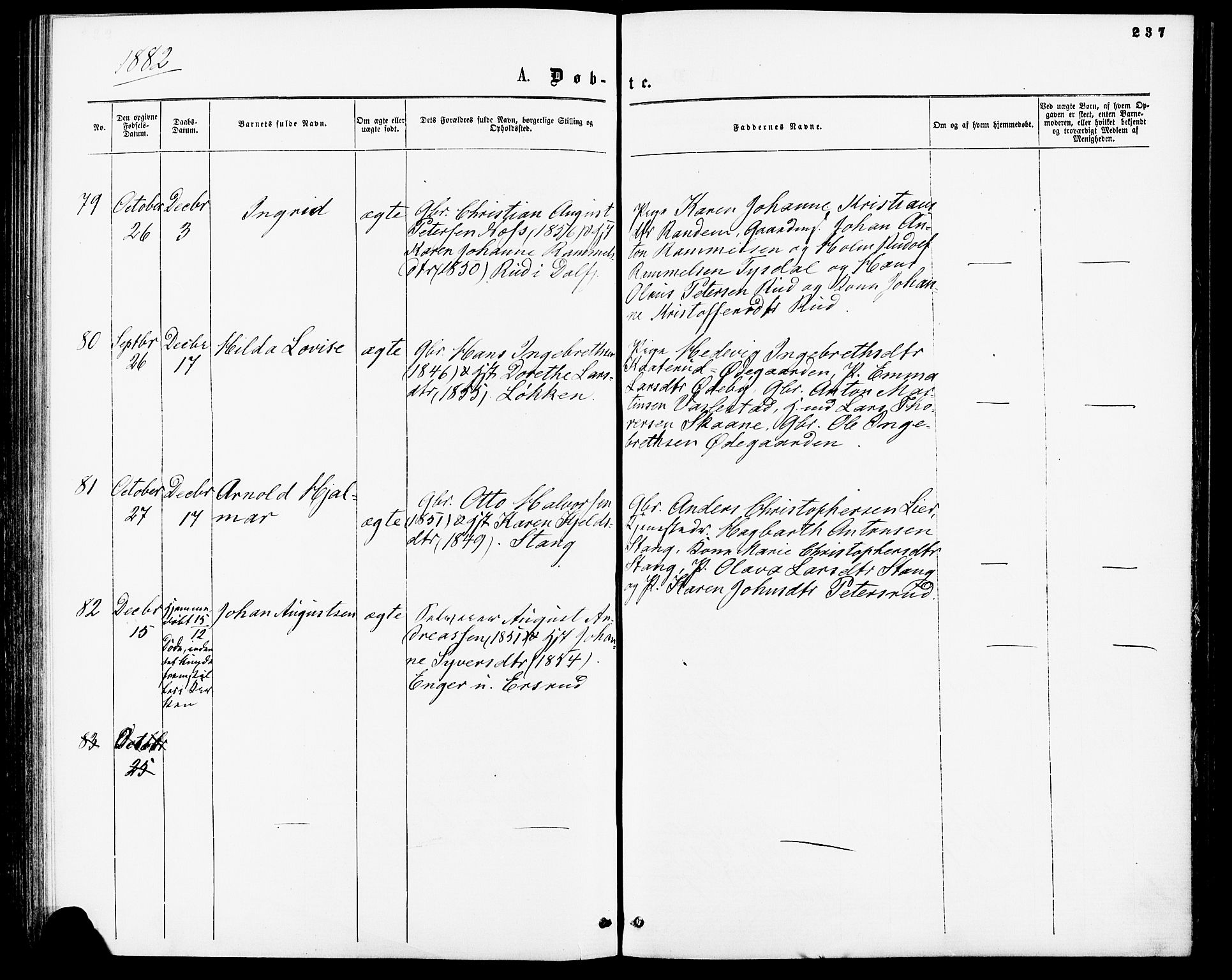 Enebakk prestekontor Kirkebøker, AV/SAO-A-10171c/F/Fa/L0011: Parish register (official) no. I 11, 1862-1882, p. 237