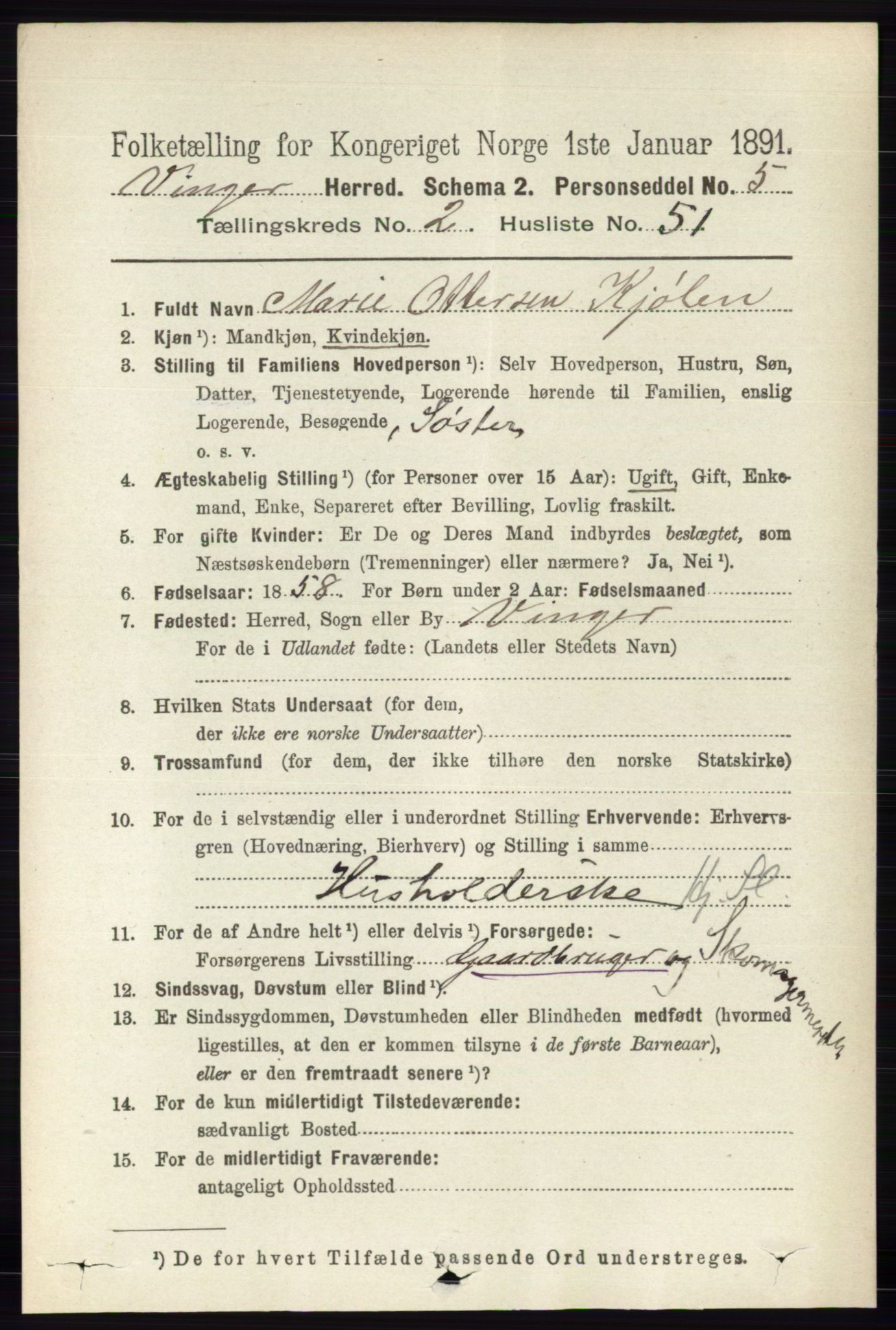 RA, 1891 census for 0421 Vinger, 1891, p. 771