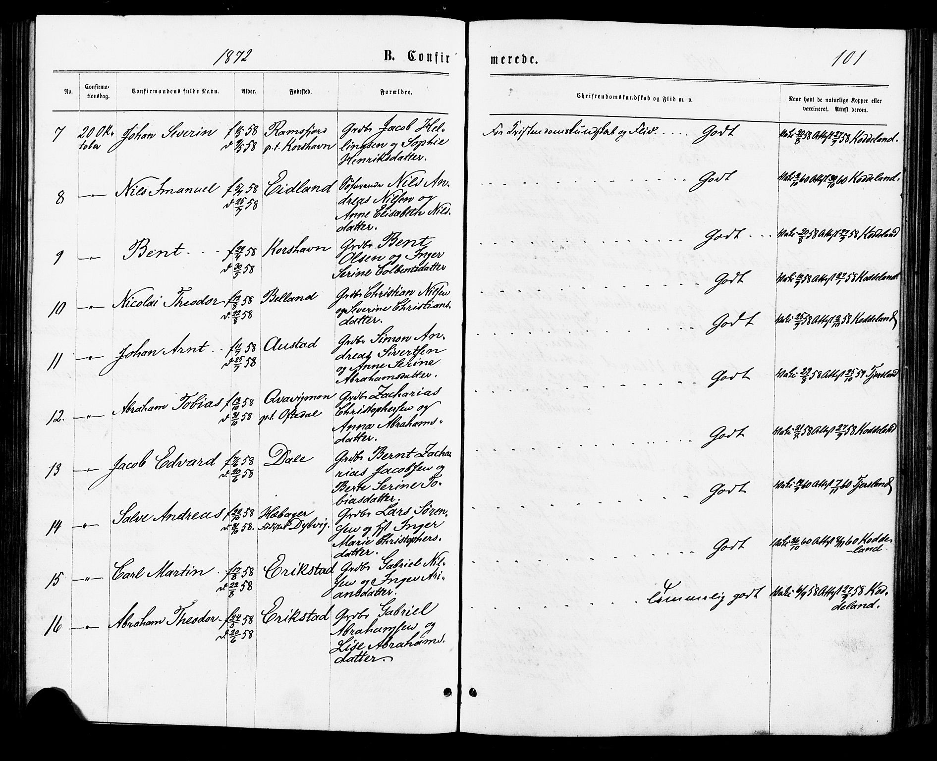 Lyngdal sokneprestkontor, AV/SAK-1111-0029/F/Fa/Faa/L0003: Parish register (official) no. A 3, 1871-1882, p. 101