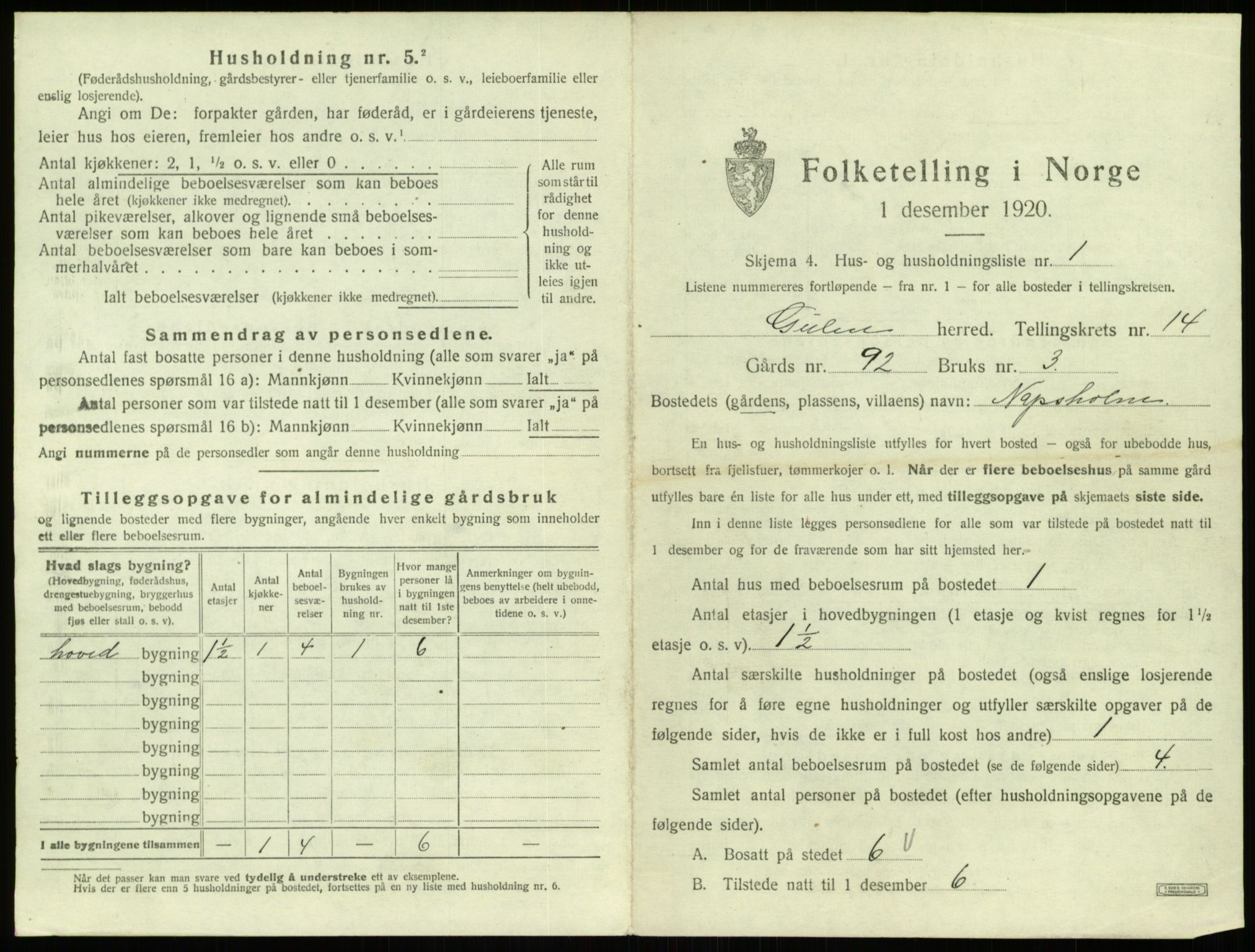 SAB, 1920 census for Gulen, 1920, p. 883