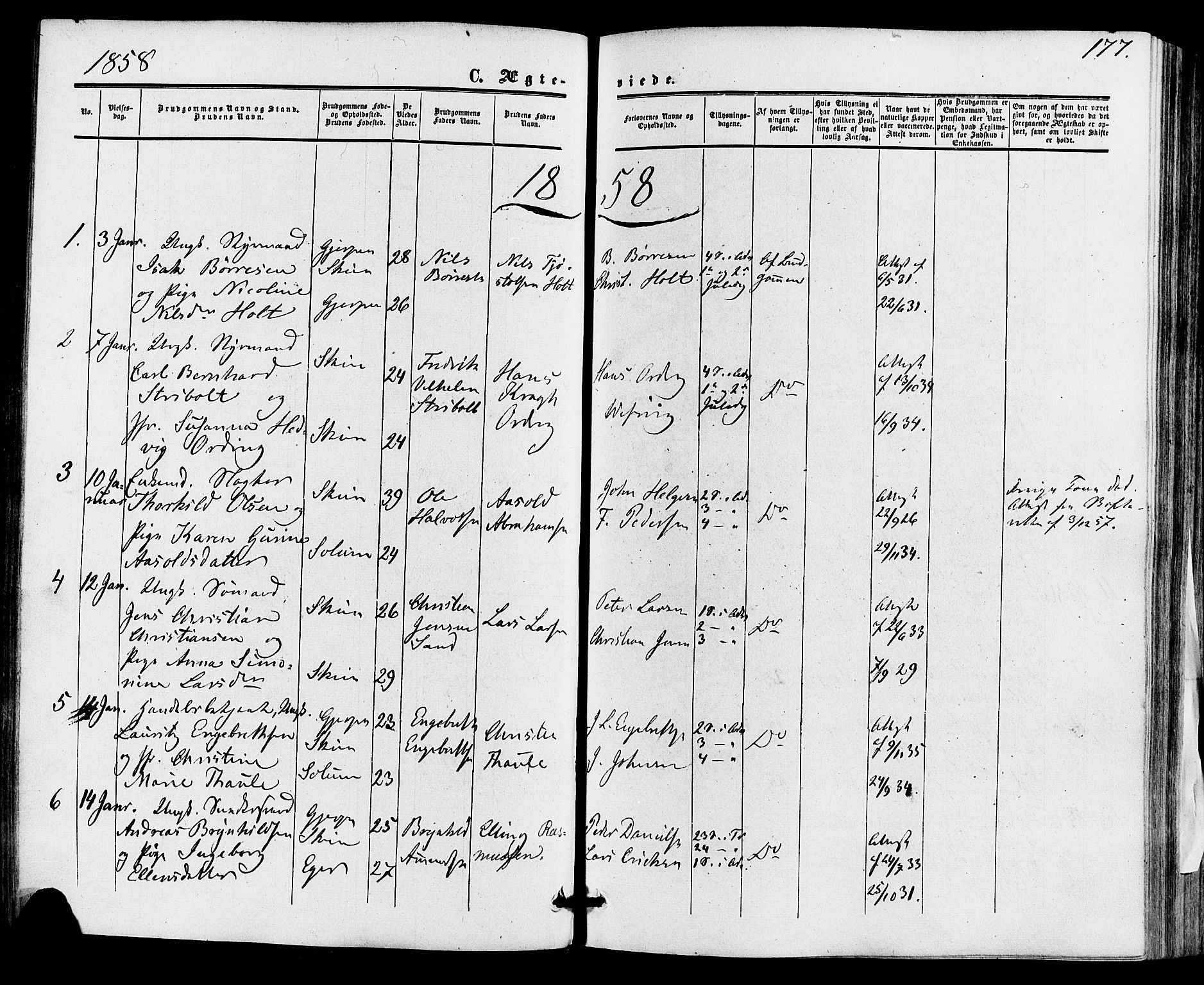Skien kirkebøker, SAKO/A-302/F/Fa/L0007: Parish register (official) no. 7, 1856-1865, p. 177
