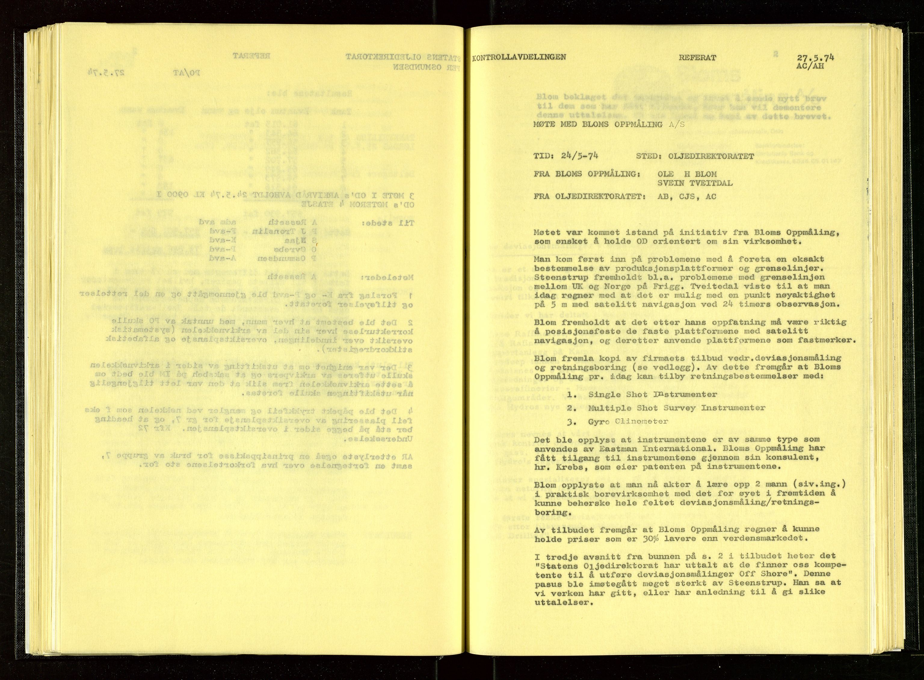 Oljedirektoratet, AV/SAST-A-101366/Aa/L0002: Referatprotokoller, 1974