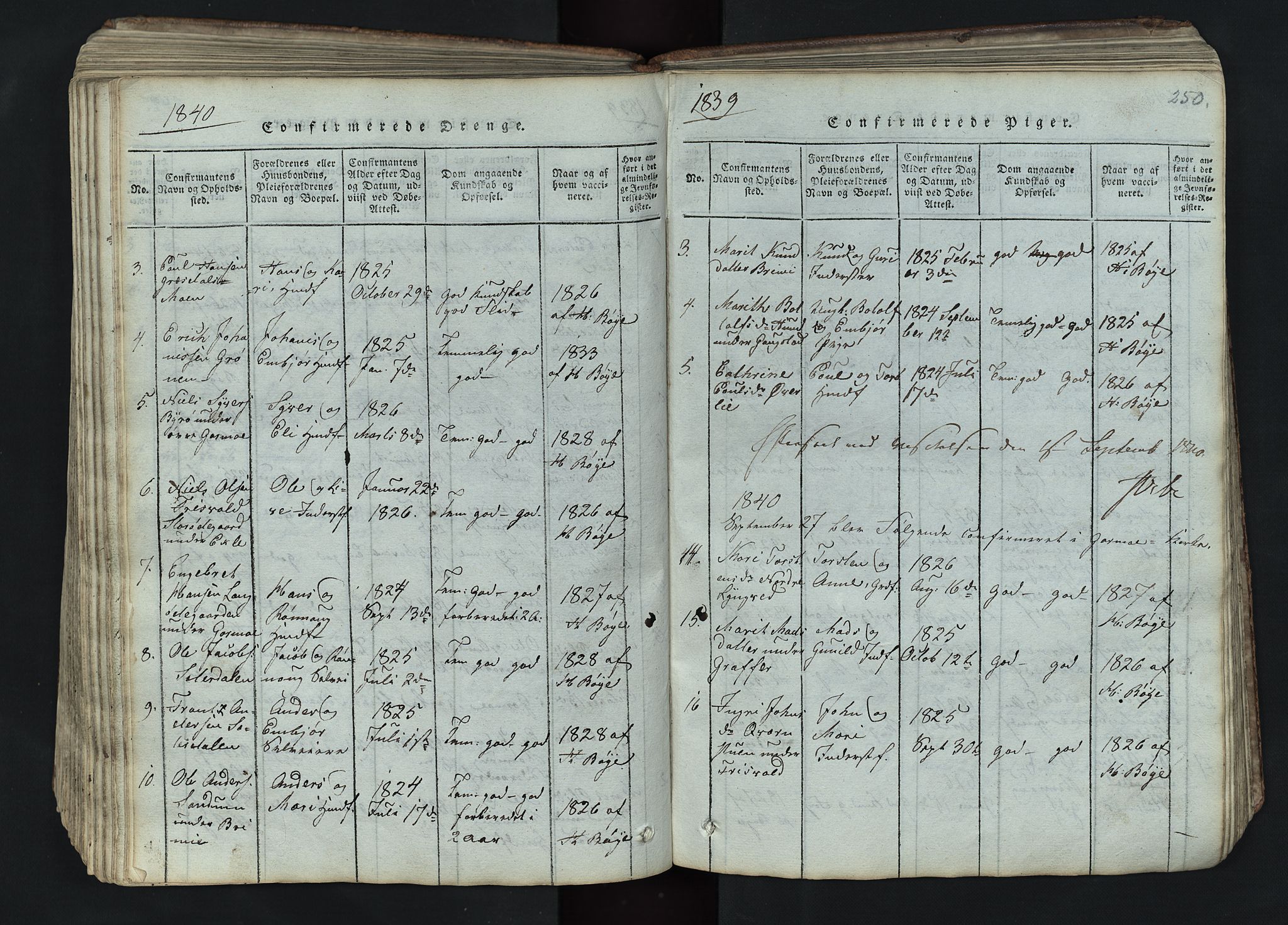 Lom prestekontor, SAH/PREST-070/L/L0002: Parish register (copy) no. 2, 1815-1844, p. 250