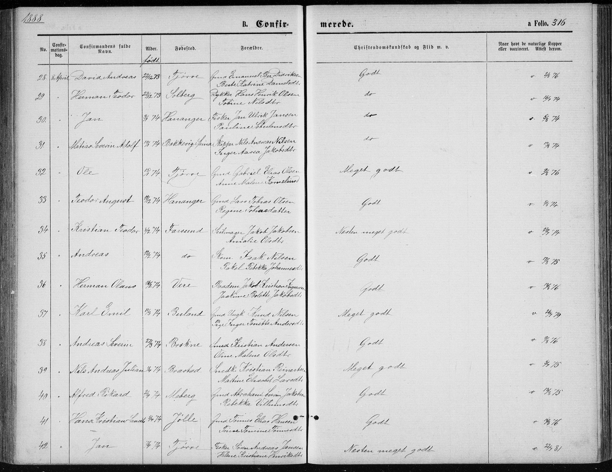 Lista sokneprestkontor, AV/SAK-1111-0027/F/Fb/L0004: Parish register (copy) no. B 4, 1877-1891, p. 316